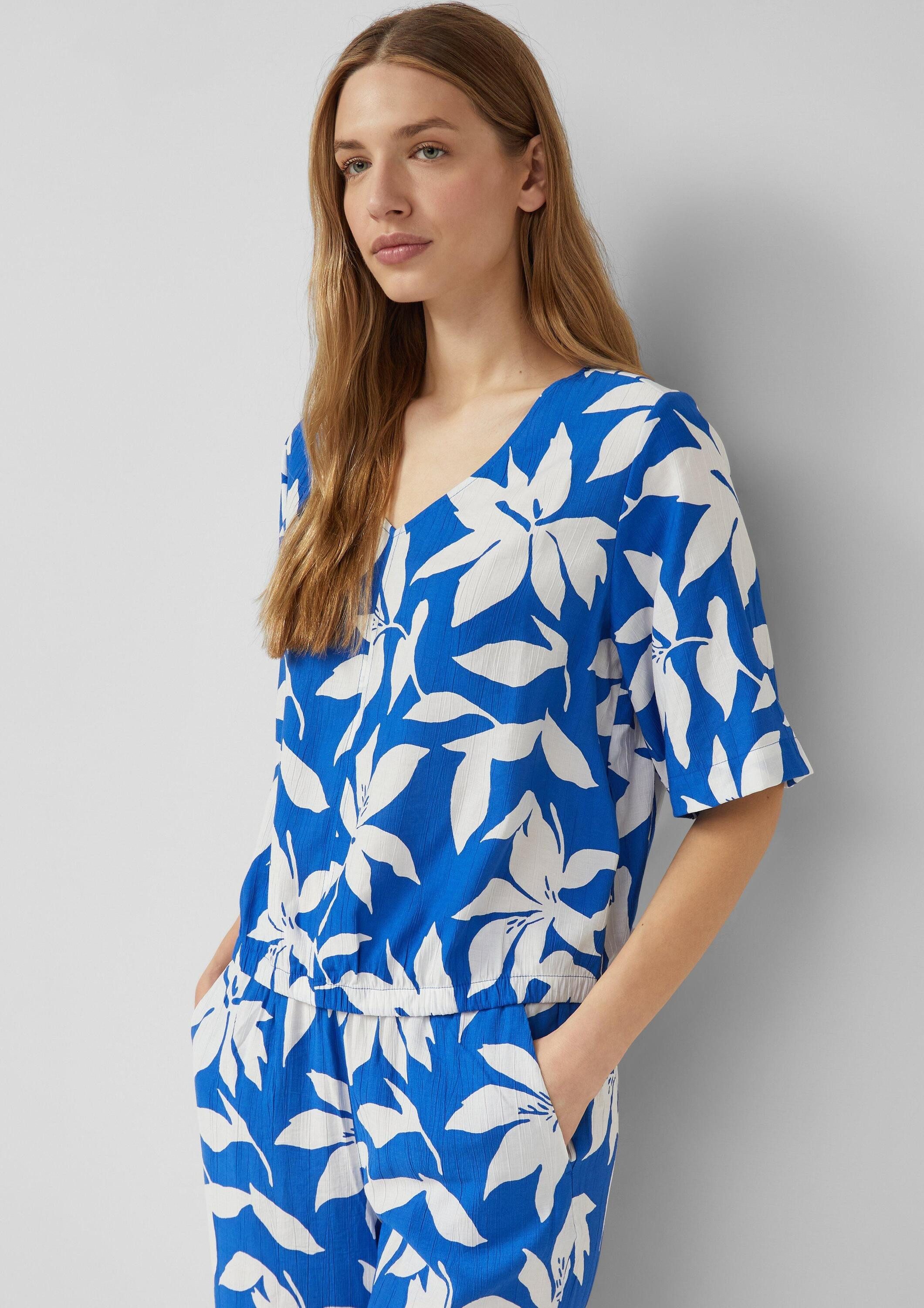 s.Oliver Kurzarmbluse Bluse Strukturierte Bluse im O-Shape