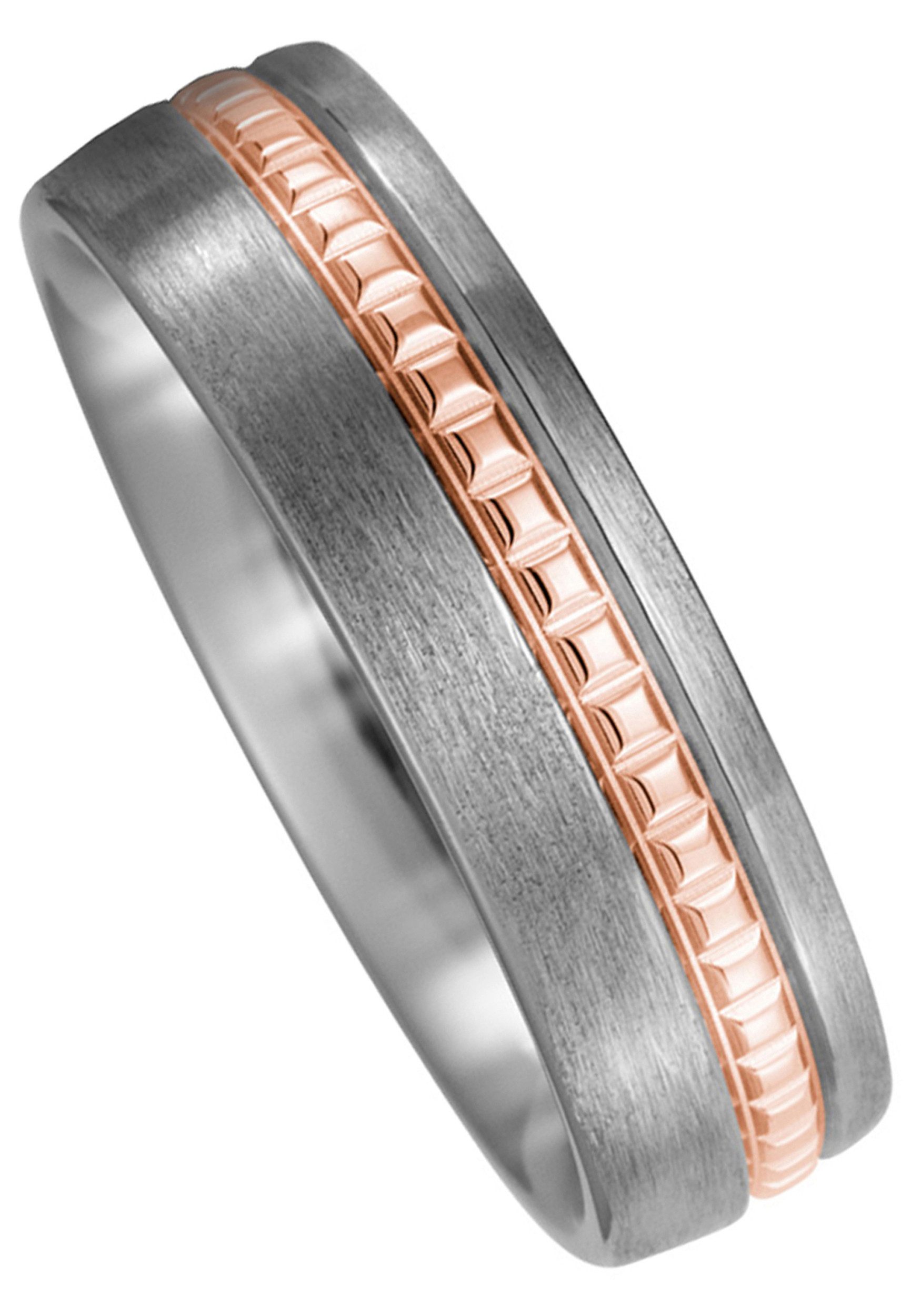 JOBO Partnerring Ring Titanring Herrenring, Titan matt und 750 Roségold