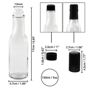Belle Vous Aufbewahrungsdose Clear Glass Bottles (12 pcs) 150 ml - Caps & Shrink Capsules, Small Glass Bottles (12 pcs) 150 ml - Caps & Shrink Capsules