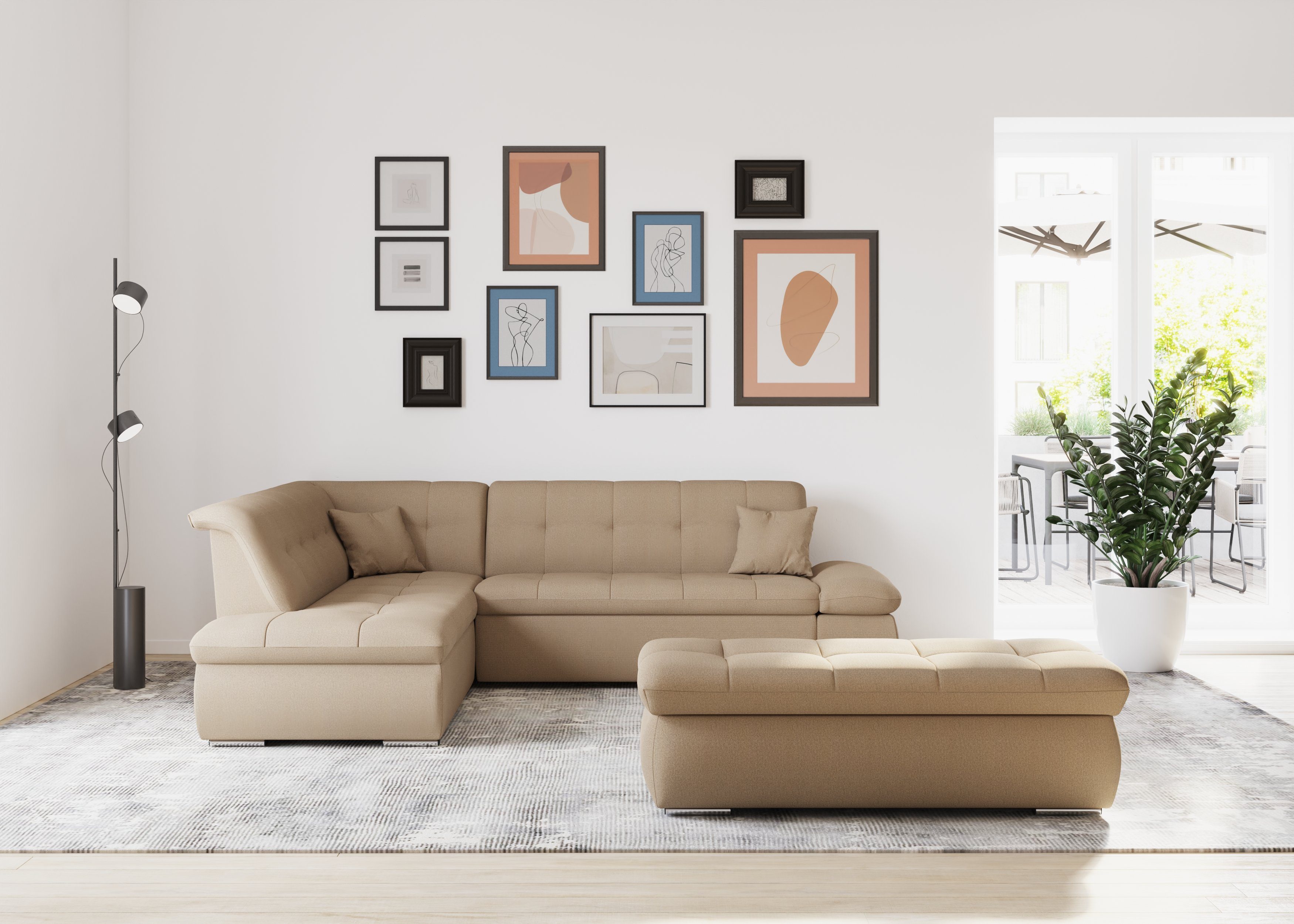 DOMO collection Ecksofa Moric, wahlweise mit Bettfunktion und Armlehnenverstellung cappucino