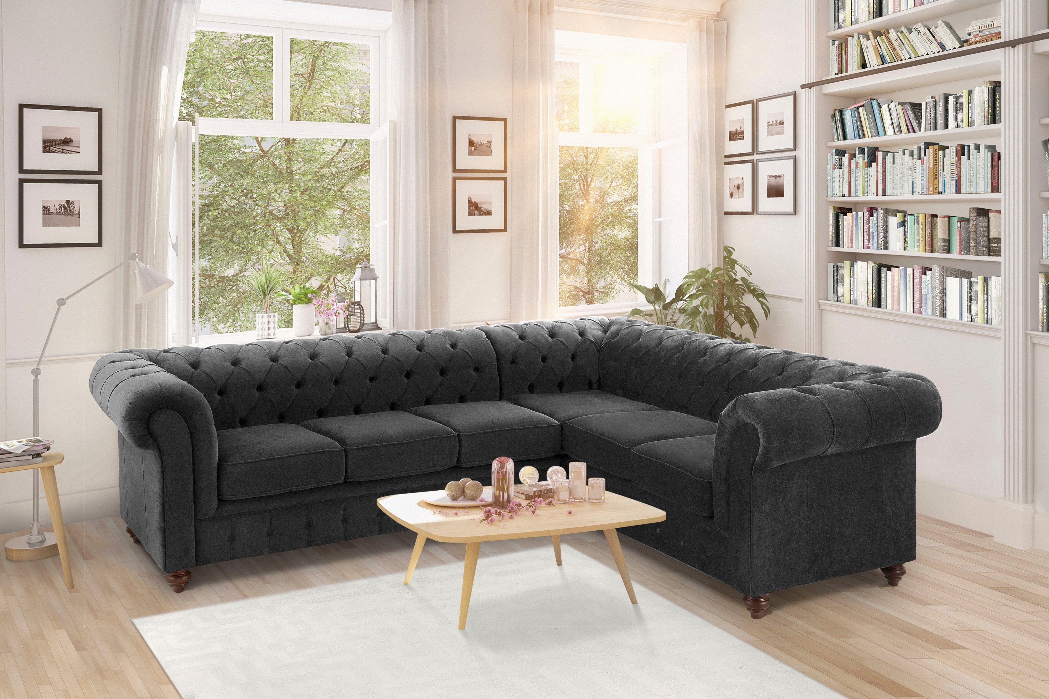 Home affaire Chesterfield-Sofa Duc Ecksofa L-Form, hochwertige Knopfheftung günstig online kaufen