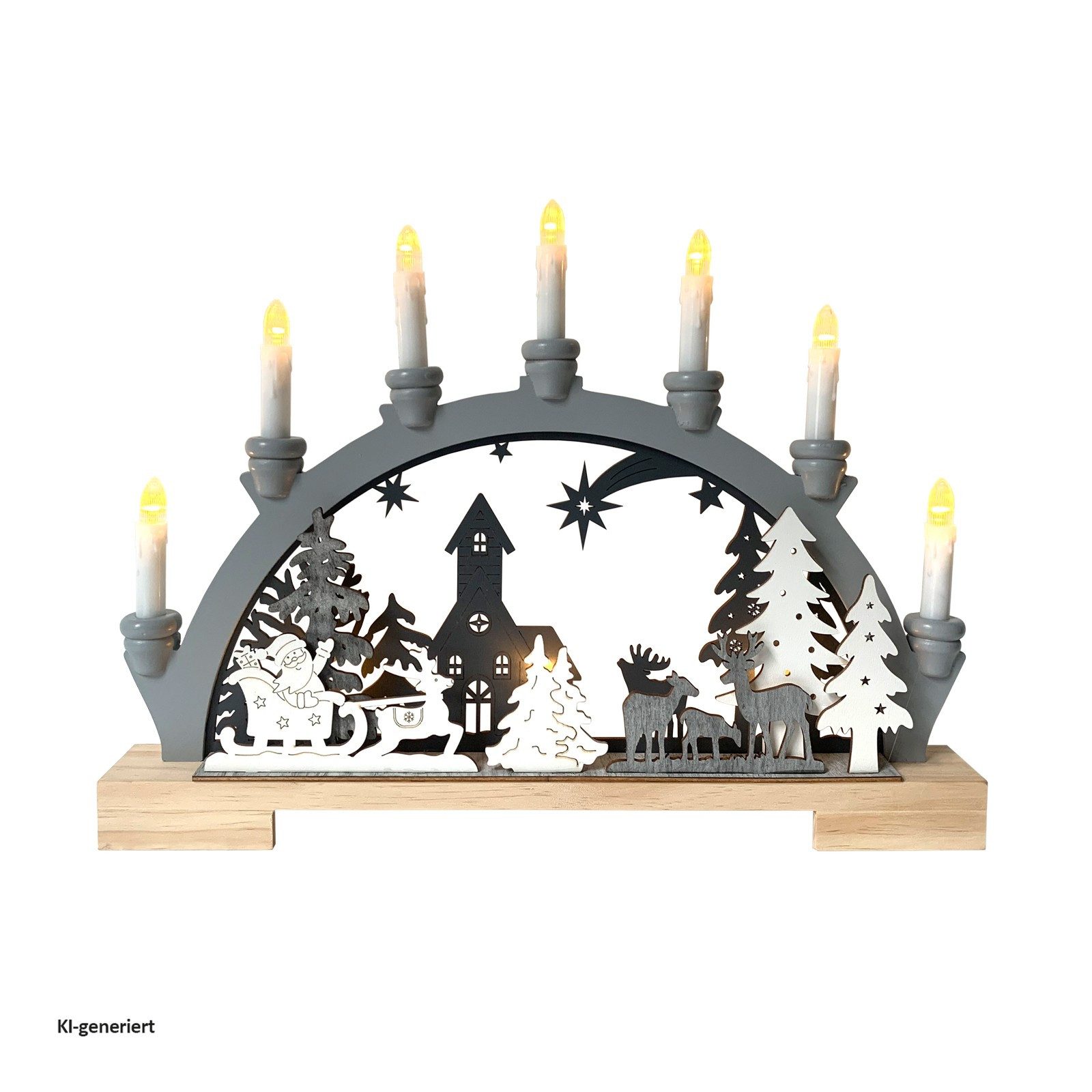 HTI-Living Schwibbogen Schwibbogen Grau Weihnachtsschlitten (1-tlg), Lichterbogen Weihnachtsdeko batteriebetrieben