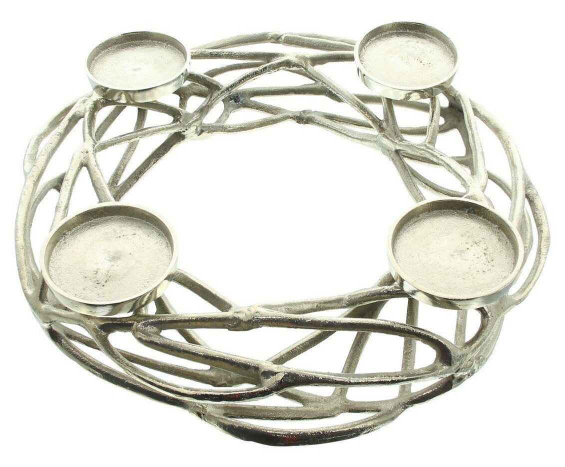 Home-trends24.de Adventskranz Metall Deko Kranz Kerzenhalter Silber Edel Weihnachten, silberfarbener Kranz