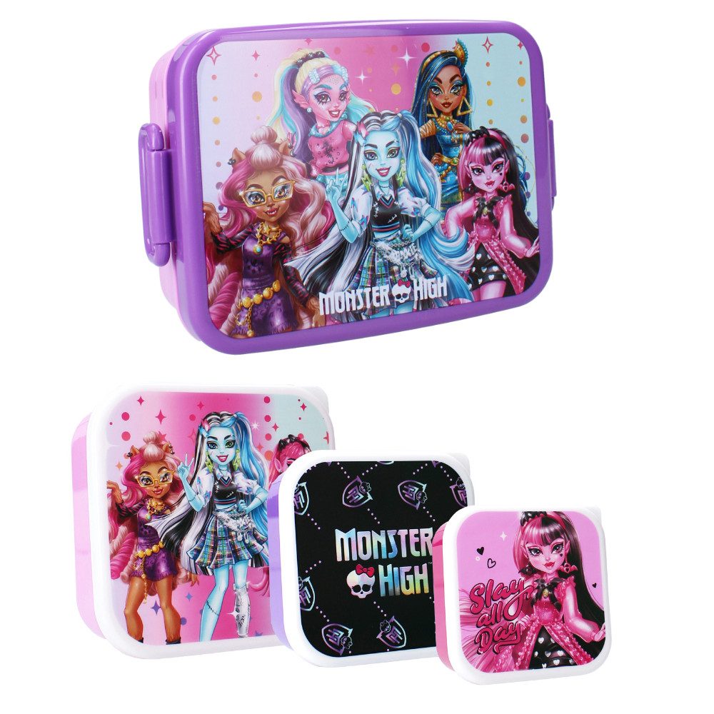 Monster High Lunchbox Monster High 4 tlg. Kinder Lunch Set Brotdose plus 3 Snackboxen, Kunststoff, (4-tlg)