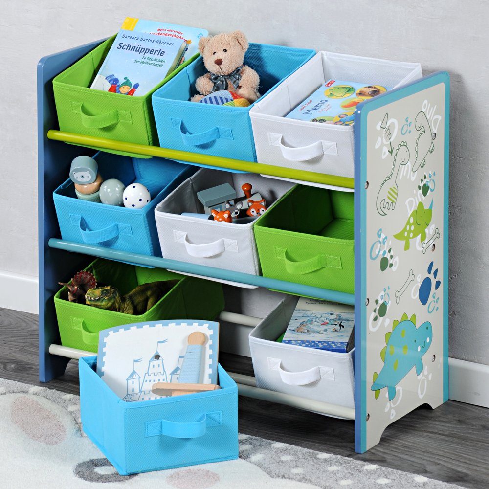 KESPER® Standregal Kinder Aufbewahrungsregal, FSC-zertifizierter Faserplatte, farbig lackiert, 9 farbige Textilkörbe