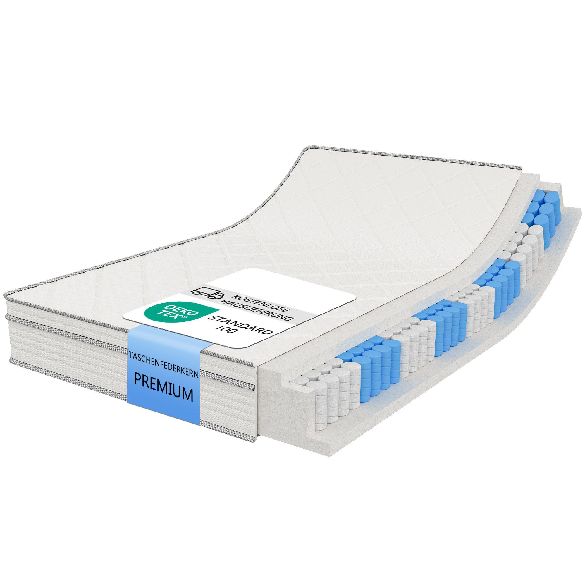 Taschenfederkernmatratze Federkernmatratze Mit Gel-Memory-Schaum, 7-Zonen, GLIESE, 25 cm hoch, 140x200 cm, OEKO-TEX® Standard 100 zertifiziert, Härtegrad H4 – 25 cm