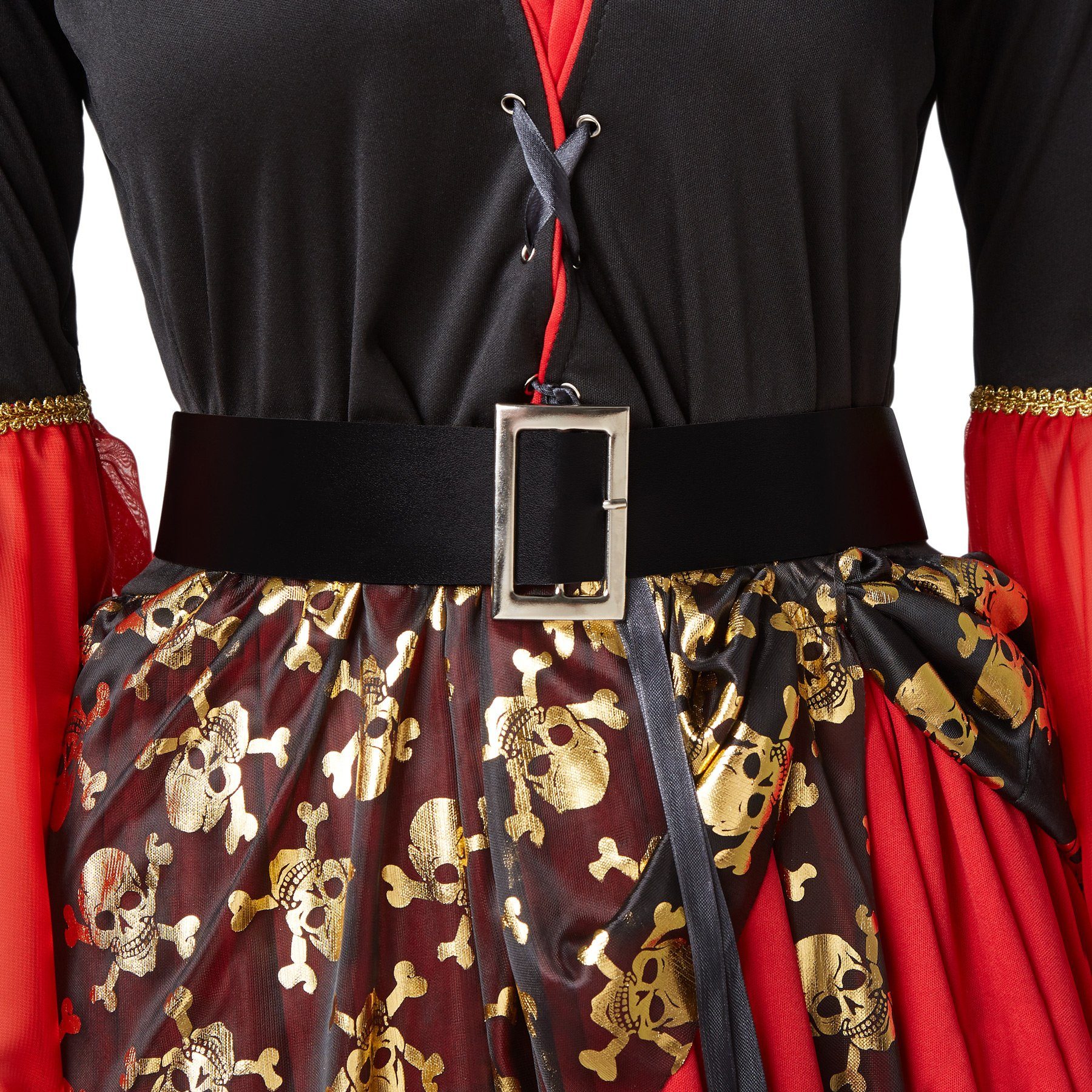 dressforfun Piraten-Kostüm Frauenkostüm Piratenkönigin, Kleid im Vokuhila-Stil mit abgesetztem Totenkopfmuster