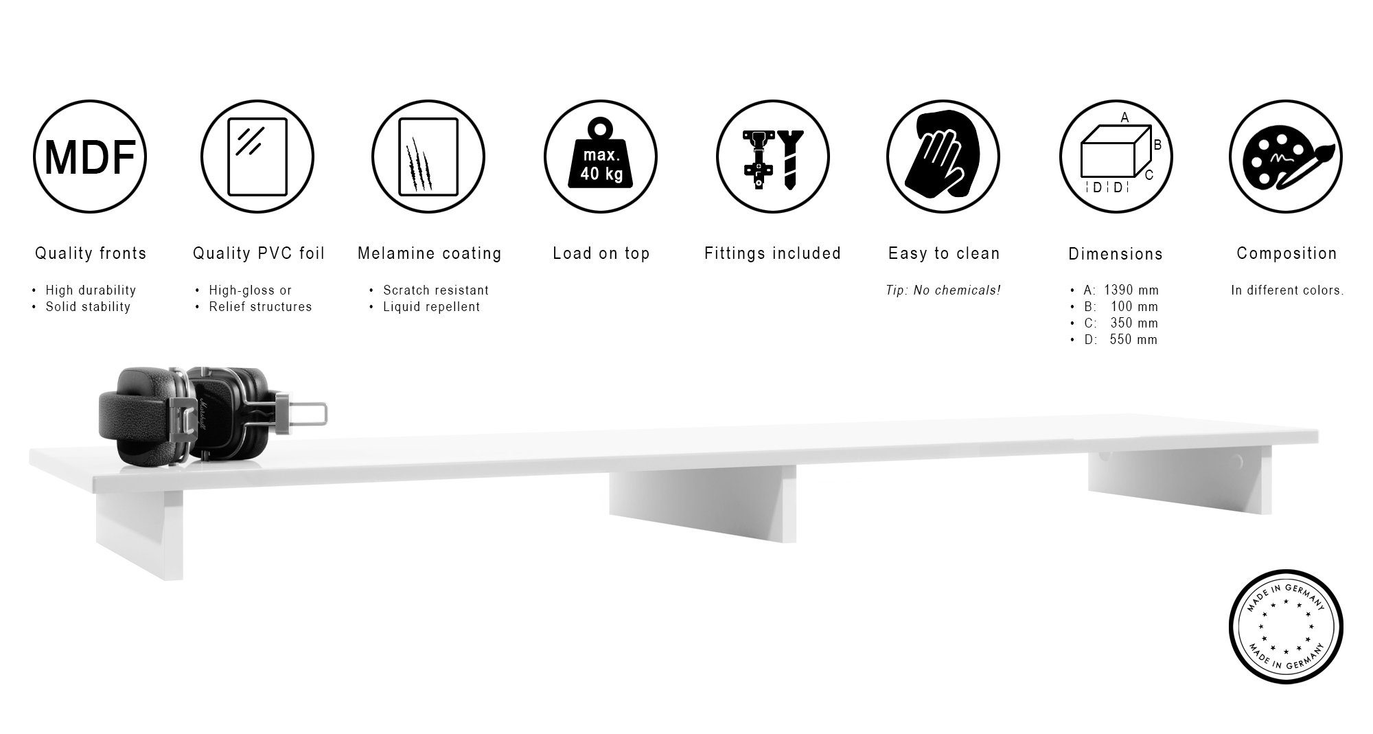Vladon TV-Board Game (Aufsatz für TV-Boards, zur Erhöhung), Weiß matt/Bordeaux Hochglanz (138,5 x 9,5 x 34,5 cm)