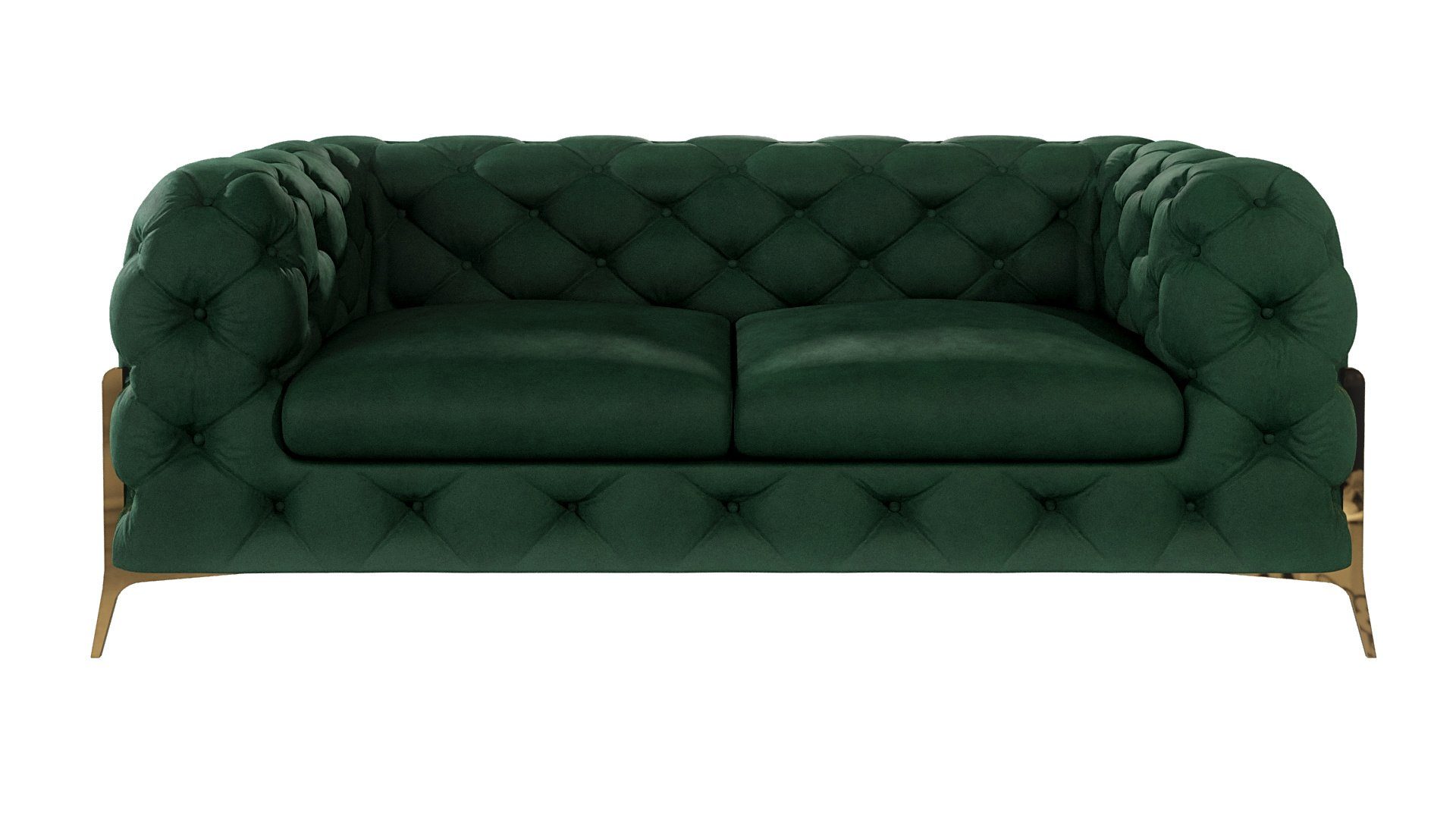 S-Style Möbel Polstergarnitur Chesterfield 2-Sitzer-Sofa, (1x 3+2+1 Füßen, Flasche Grün Polstergarnitur Sessel), Metall Wellenfederung Ashley mit Goldene 1x 3-Sitzer-Sofa, 1x mit