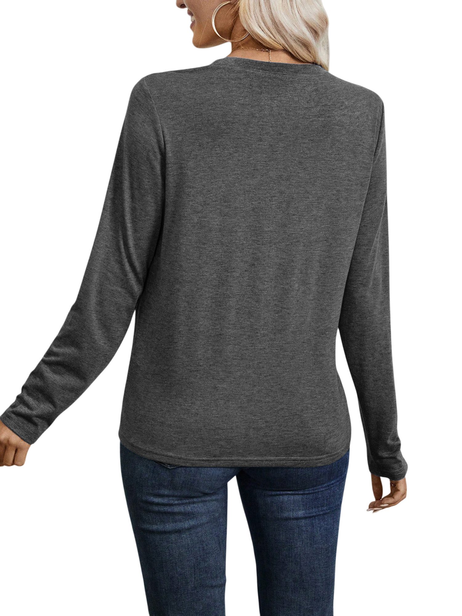 PYLIKE Rundhalsshirt Damen Rundhalsausschnitt Longsleeve mit günstig online kaufen