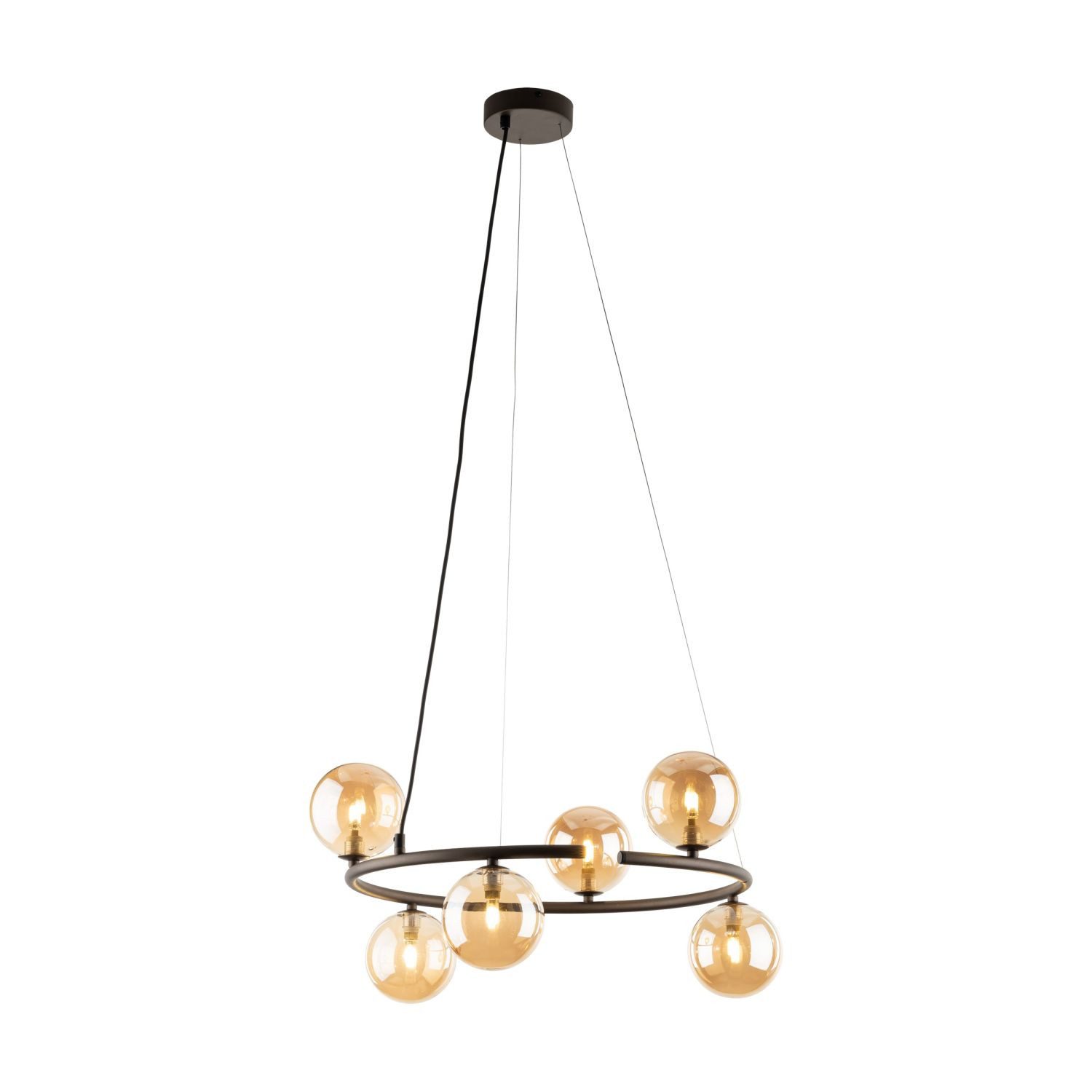 Licht-Erlebnisse Pendelleuchte BRENDAN, ohne Leuchtmittel, Metall Rauchglas G9 H: max. 140 cm Braun Bernstein Kugelschirm Modern