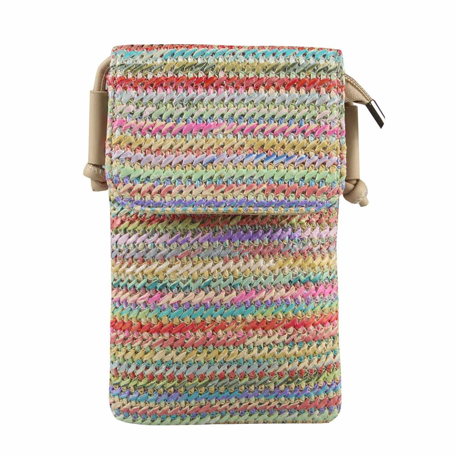 Geldbörse Damen Stroh Tasche Handytasche Crossbody Umhängetasche Strand Bodybag