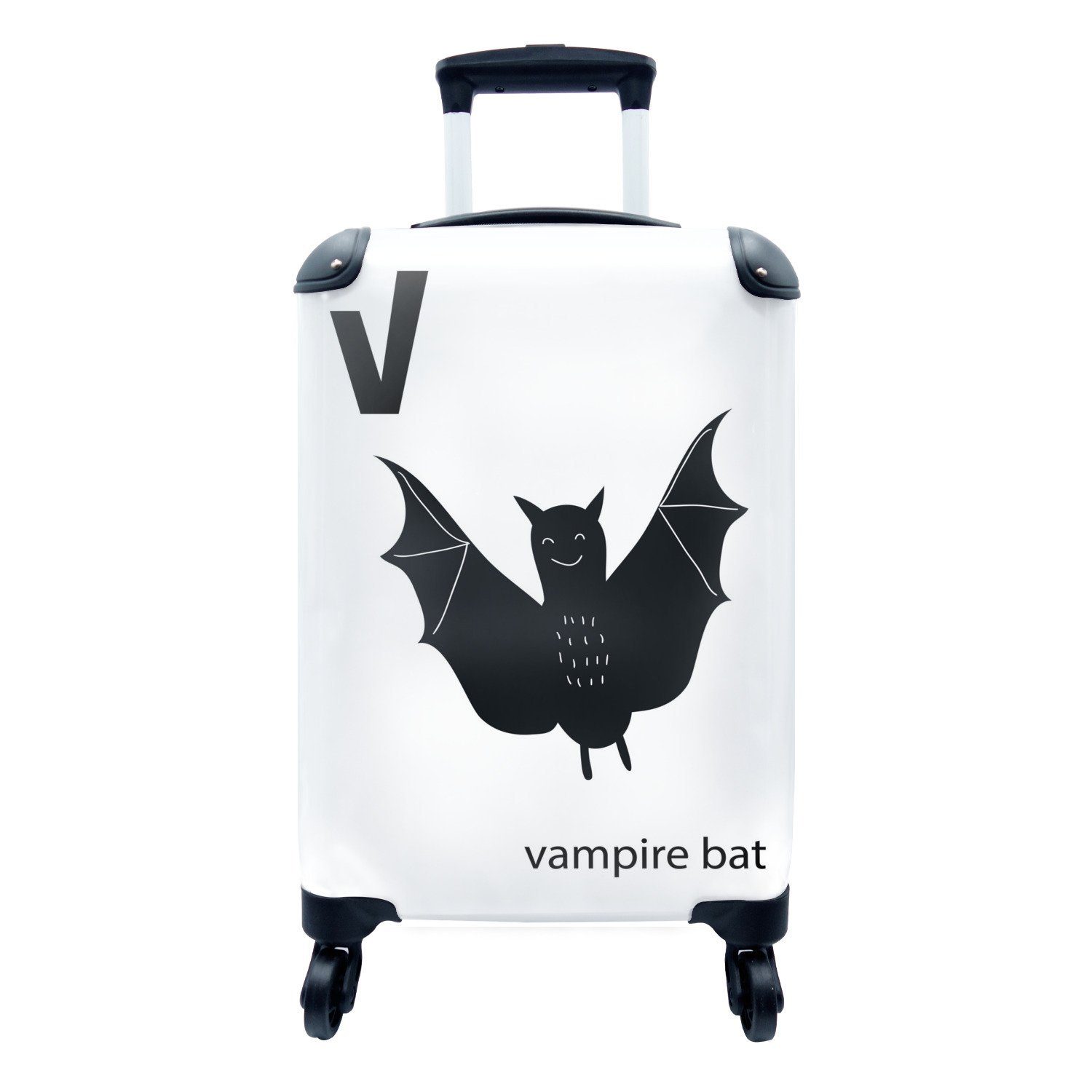 MuchoWow Handgepäckkoffer Fledermaus - Vampirfledermaus - Tiere - Alphabet - Lernen - Buchstabe, 4 Rollen, Reisetasche mit rollen, Handgepäck für Ferien, Trolley, Reisekoffer