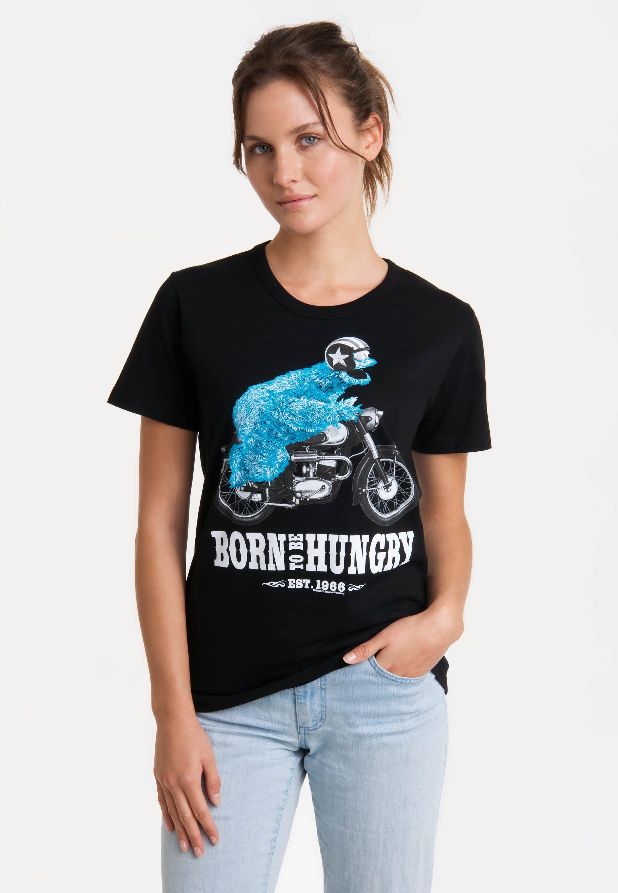 LOGOSHIRT T-Shirt Sesamstrasse - Krümelmonster Motorrad mit lizenziertem Print