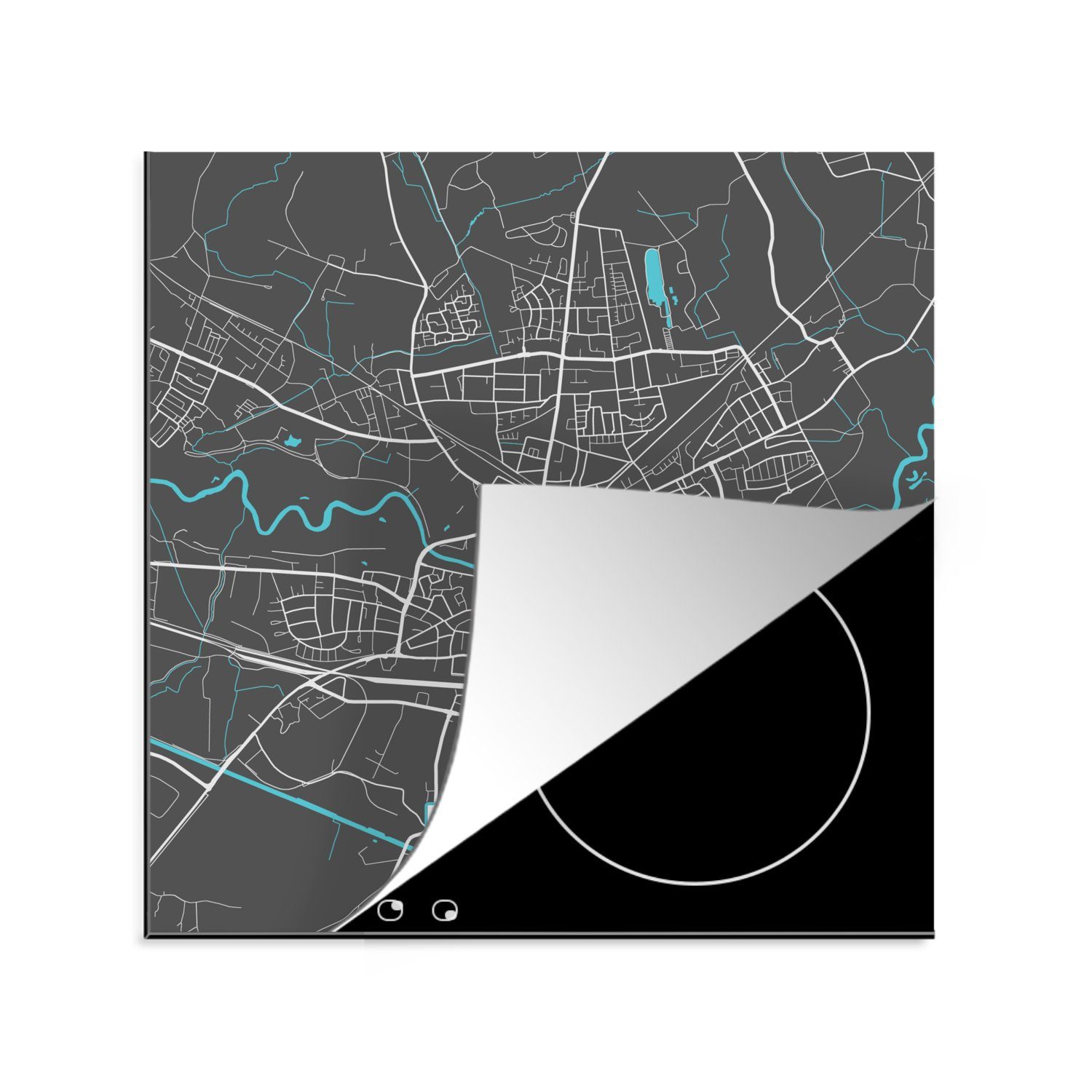 MuchoWow Lünen Arbeitsplatte - Stadtplan Ceranfeldabdeckung, Blau Deutschland cm, 78x78 Herdblende-/Abdeckplatte - - küche tlg), - Karte, (1 Vinyl, für Karte -