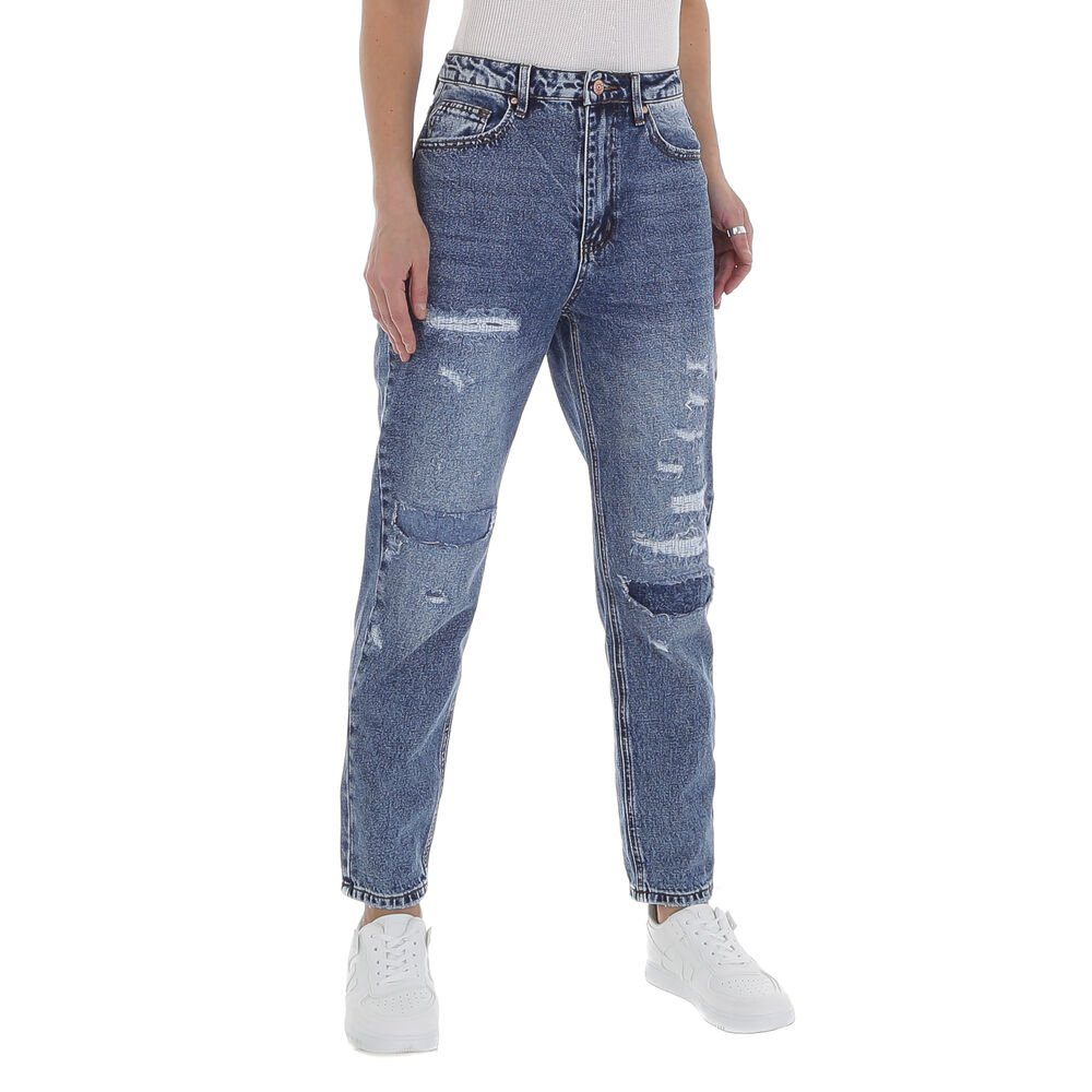 Ital-Design Mom-Jeans Damen Freizeit Destroyed-Look High Waist Jeans in Blau