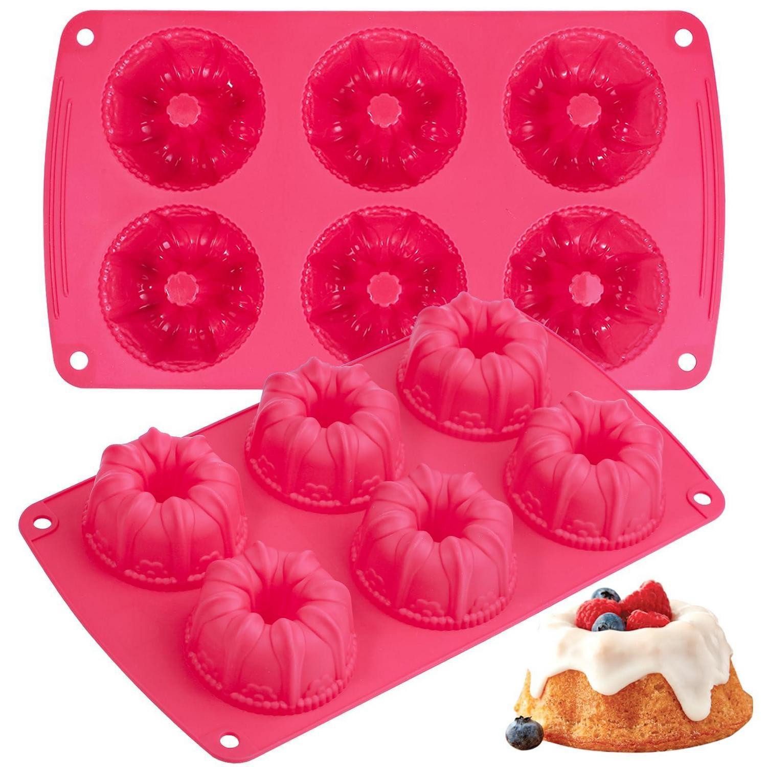 LuxusKollektion Gugelhupfform Mini Gugelhupfform Silikon 6er rot 7.5cm