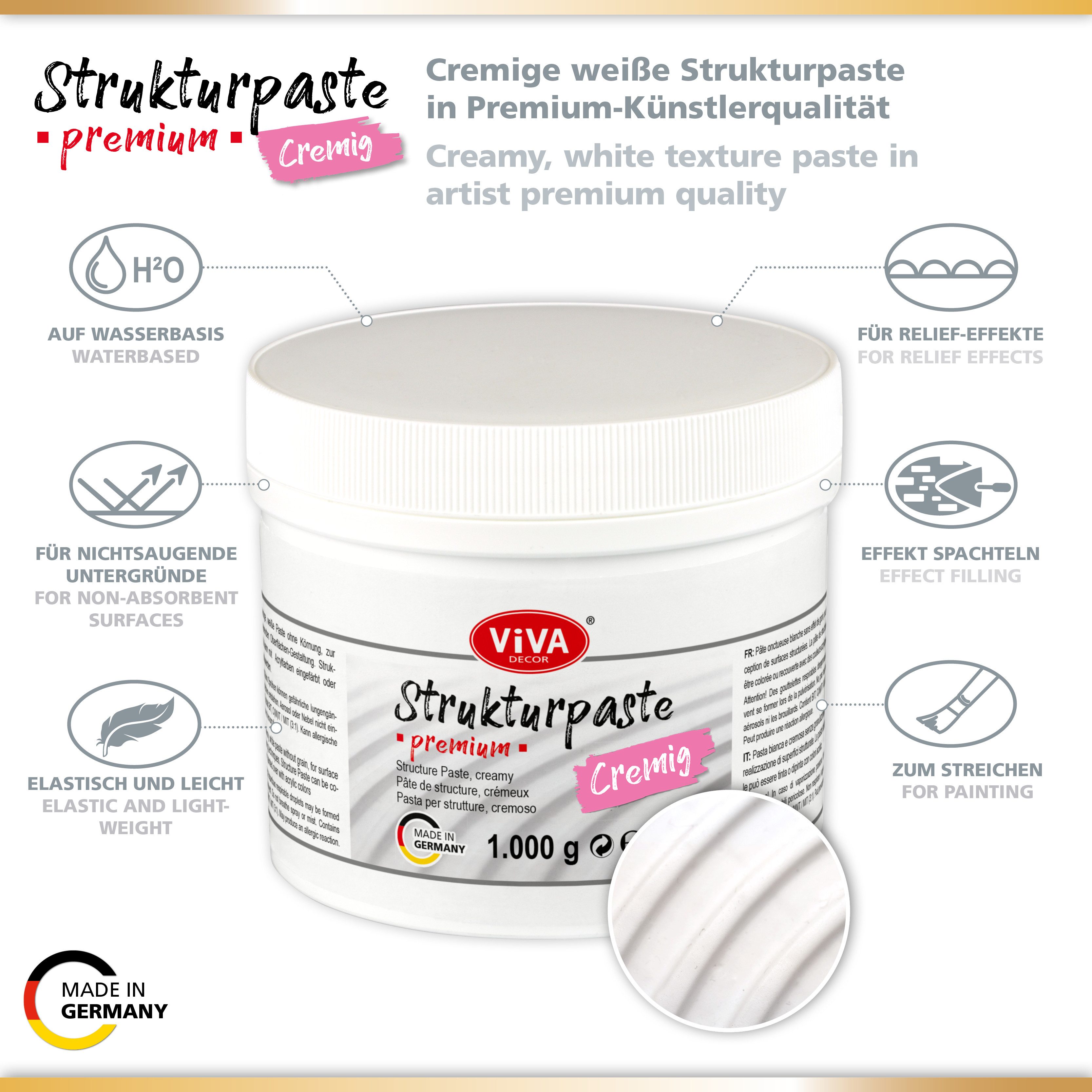 Viva Decor Strukturpaste Strukturpaste Oberflächenstrukturierung, 1000-1200g, in 3 verschiedenen Varianten, Made in Germany