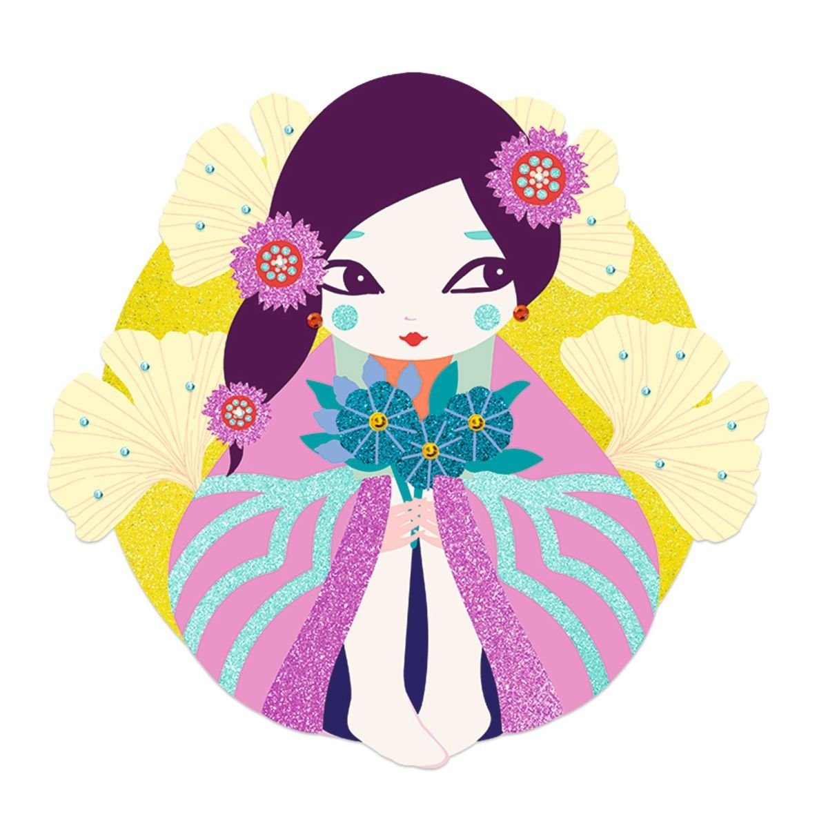 DJECO Kreativset Glitzersand Bastelpackung vier hübsche Glitzerbilder