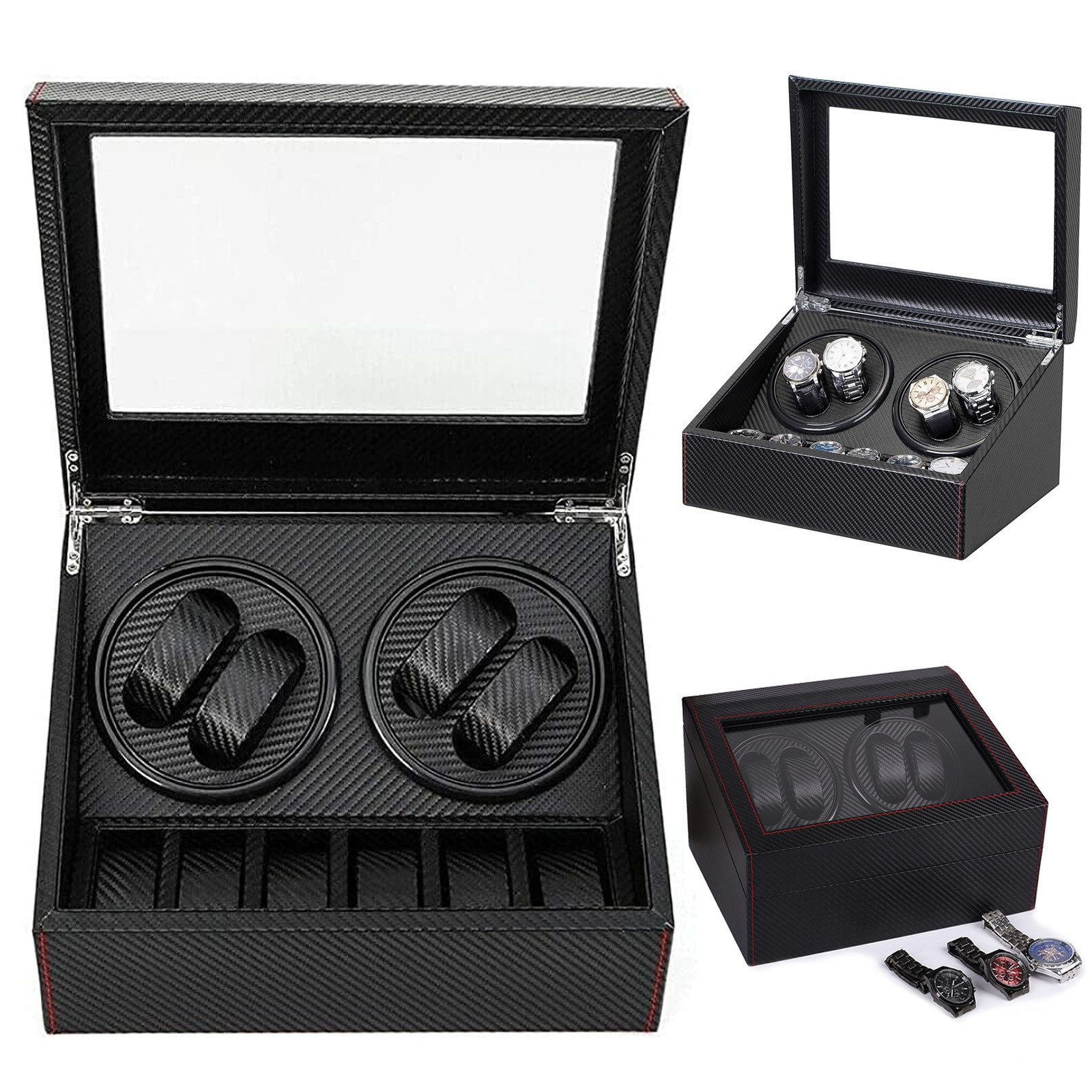 AKKEE Uhrenbeweger Automatische Uhrenbeweger Box, luxuriöser Uhrenbeweger, Uhrengehäuse mit leisem Mabuchi Motor, PU-Leder