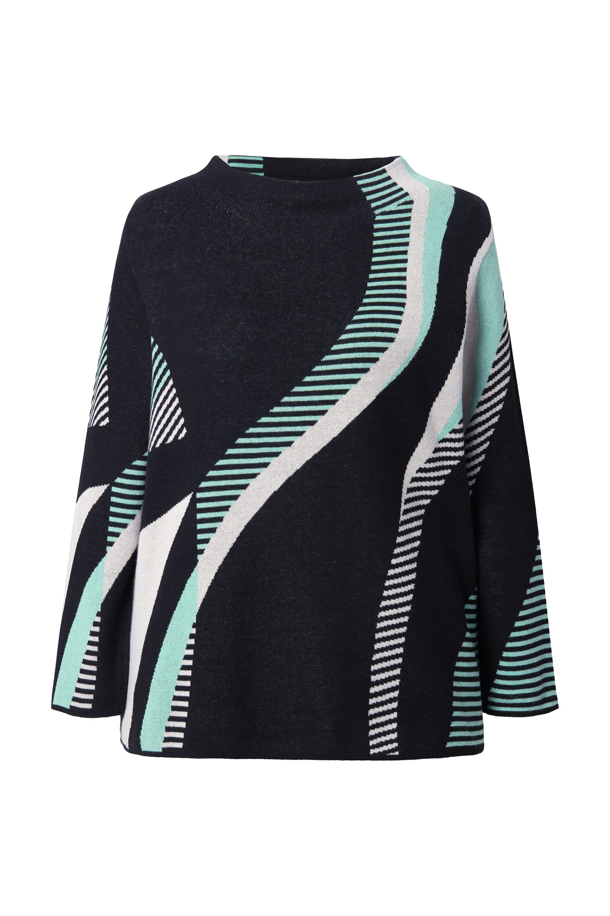 Ulla Popken Strickpullover Pullover Jacquardstrick Stehkragen Langarm günstig online kaufen