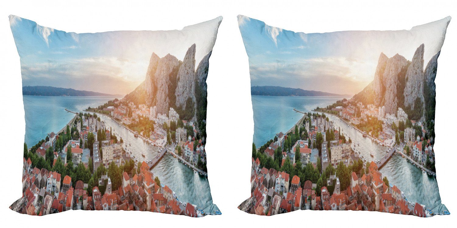 Kissenbezüge Modern Accent Doppelseitiger Digitaldruck, Abakuhaus (2 Stück), Kroatien Alte Küstenstadt Omis Dämmerung