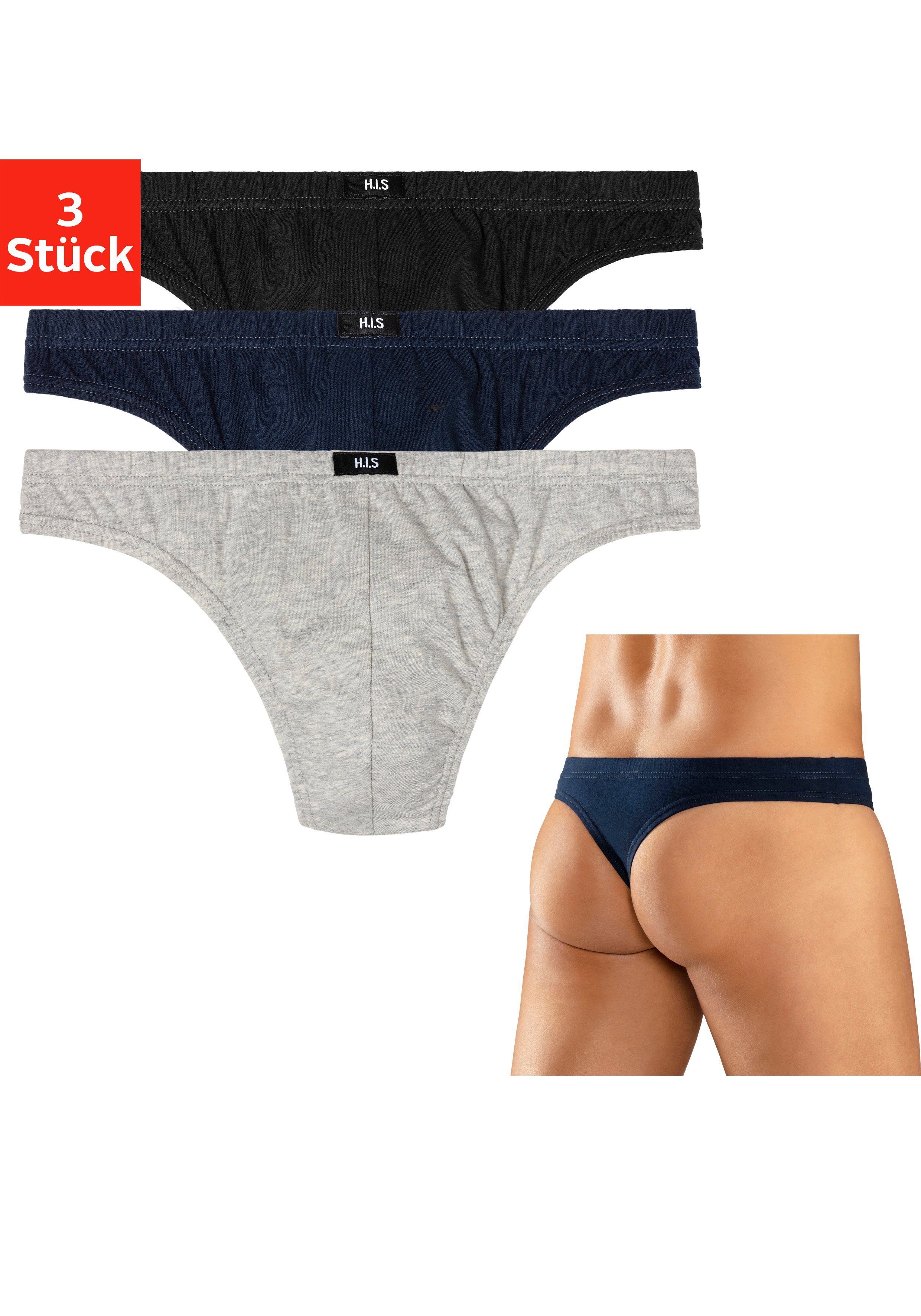 aus grau Baumwoll-Stretch String (Packung, weichem marine, schwarz, H.I.S 3-St)