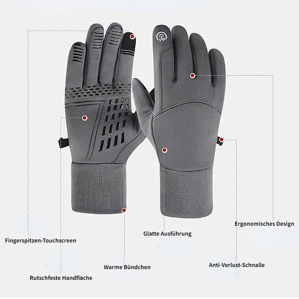 Blusmart Multisporthandschuhe Multifunktionale Sporthandschuhe (Touchscreen, wasserdicht, rutschfest, warm, Warme Winterhandschuhe, Touchscreen-Fahrradhandschuhe) Warme, winddichte Skisporthandschuhe für Herren und Damen aus Fleece