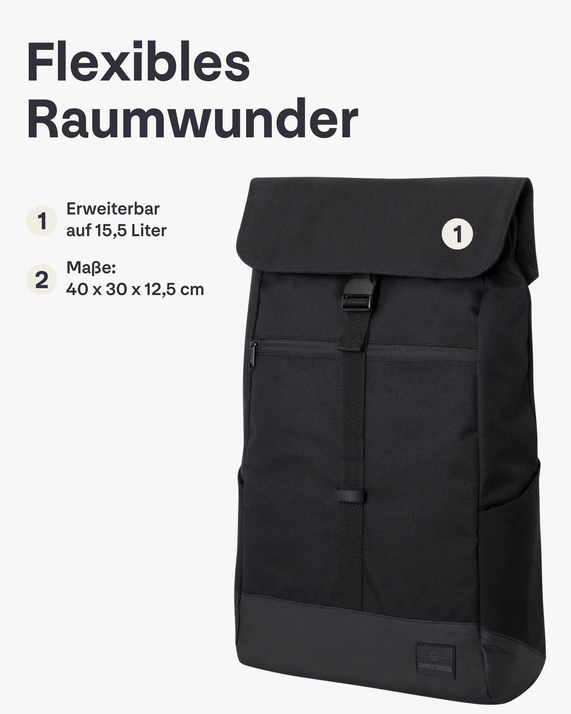Johnny Urban Cityrucksack MIKA, Rolltop Damen Herren, Laptop Fach (1-tlg), Flexible Größe, Gepolstertes Laptopfach, Wasserabweisend – Bild 3 von 5