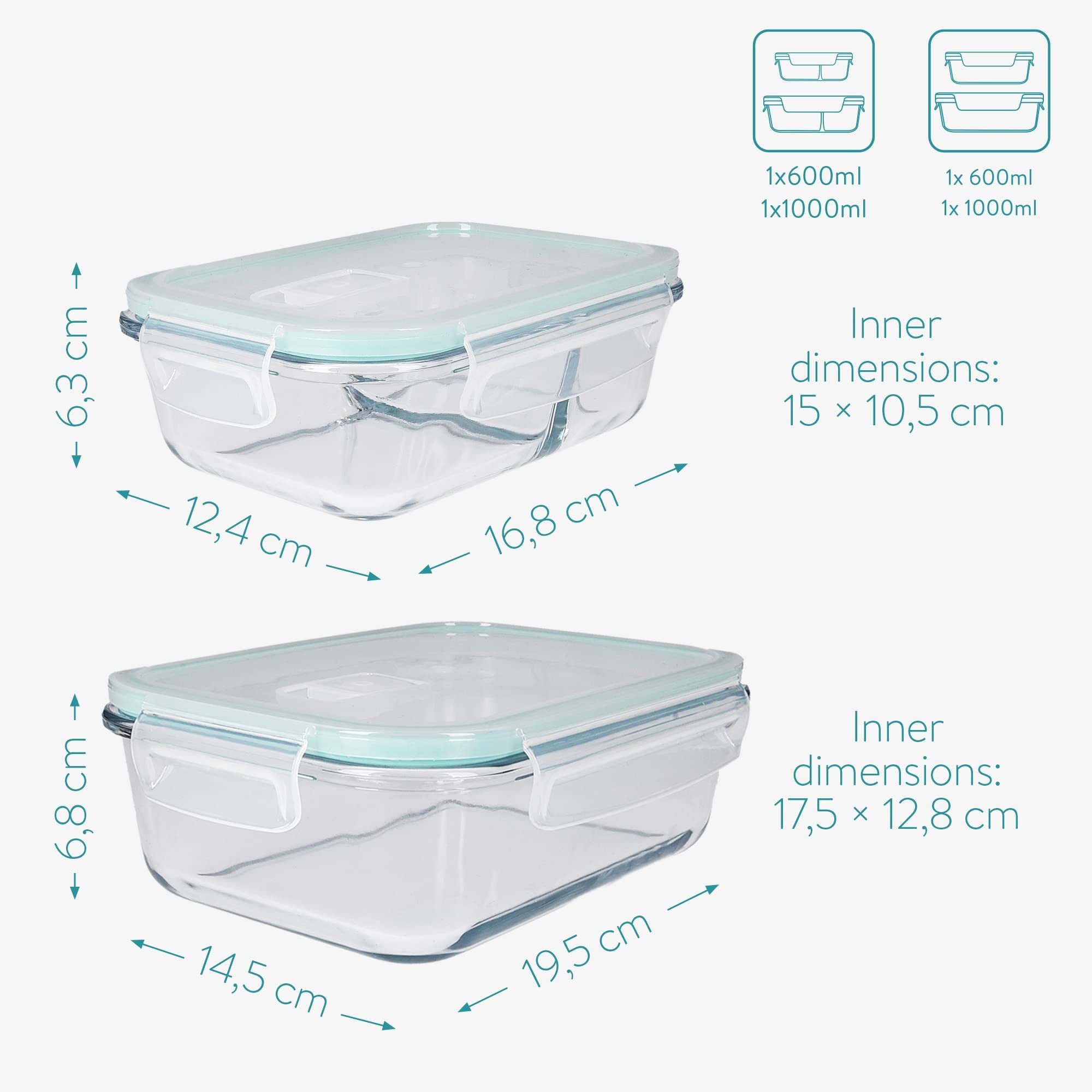 Navaris Frischhaltedose Navaris Frischhaltedosen Glas 4er Set auslaufsicher, Glas – Bild 4 von 5
