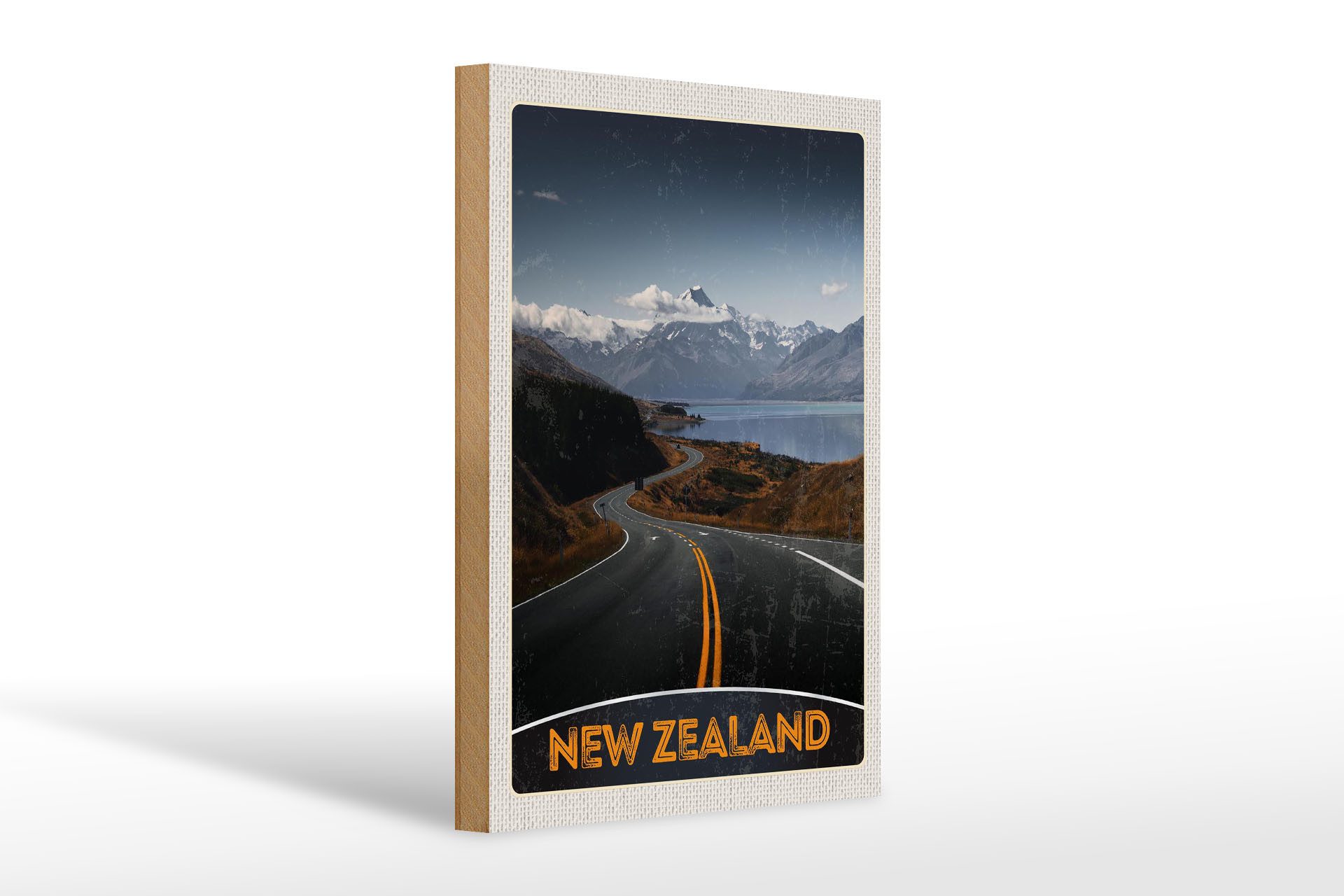 Holzbild Reise 20x30cm Neuseeland Meer Straße Natur Urlaub