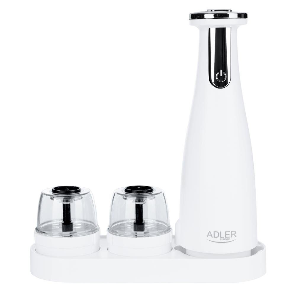Adler Salz-/Pfeffermühle AD 4449 elektrisch, Salz und Pfeffermühle Set 3 Mahlwerke USB matt weiß Gewürzmühle