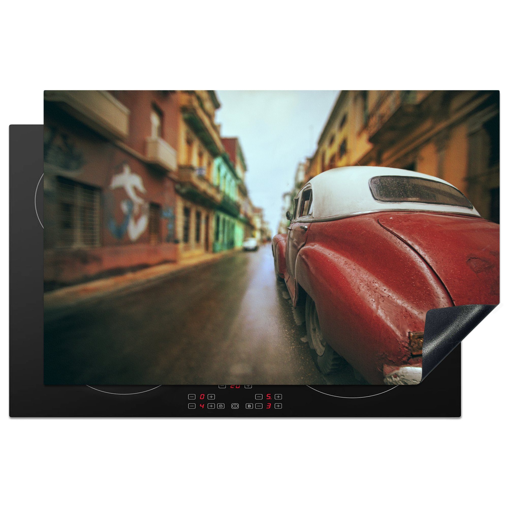 MuchoWow Herdblende-/Abdeckplatte Auto fährt durch HAvana, Vinyl, (1 tlg), 81x52 cm, Induktionskochfeld Schutz für die küche, Ceranfeldabdeckung