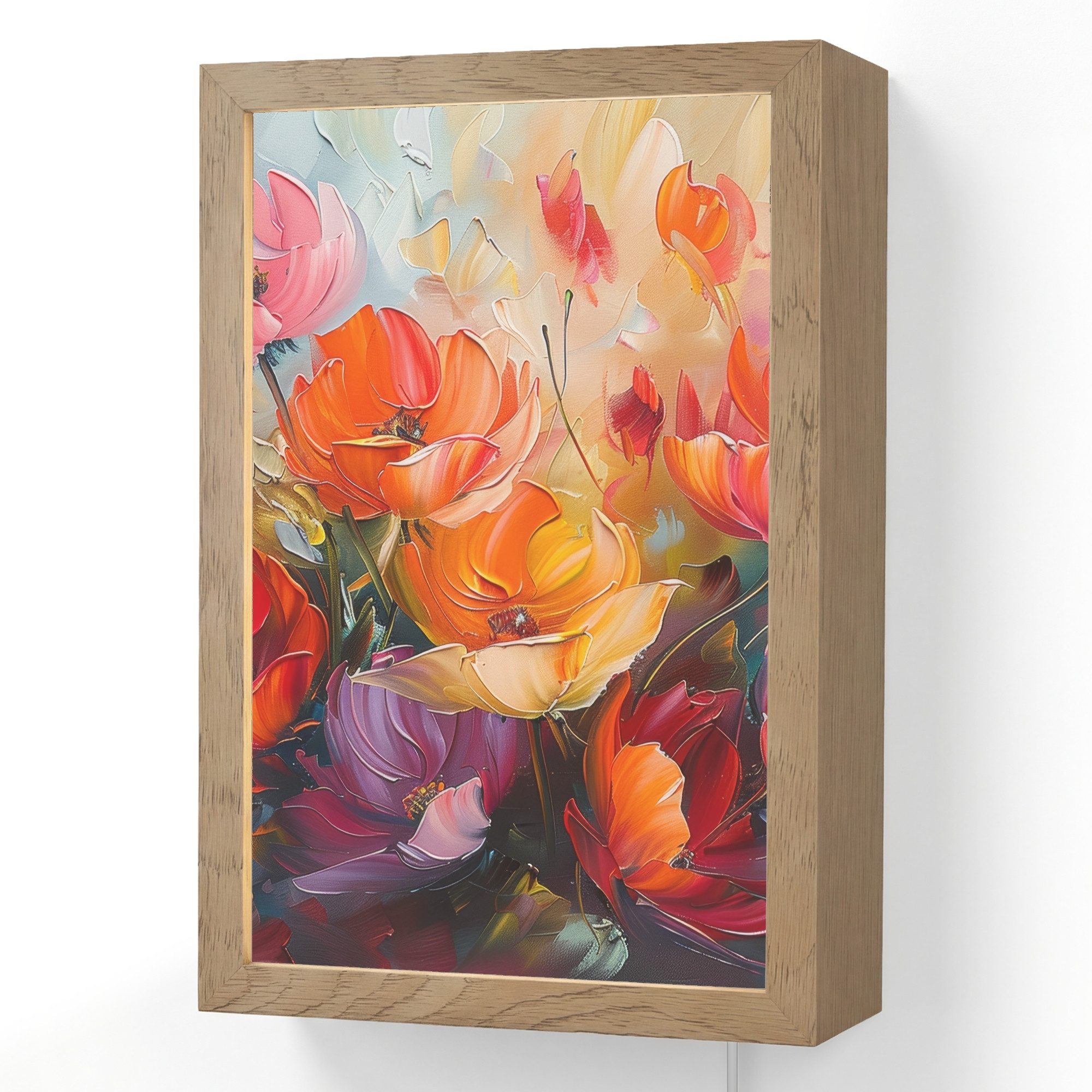 OnlyWow Wandleuchte Lightbox Blumen - Bunt - Malerei - Abstrakt - Kunst, Dimmbar, Farbwechsel, LED, Warmweiß, Kaltweiß, Neutralweiß Einstellbar, Wandlampe Innen, Dimmbar, mit Kabel, LED, Beleuchtung, Wohnzimmer