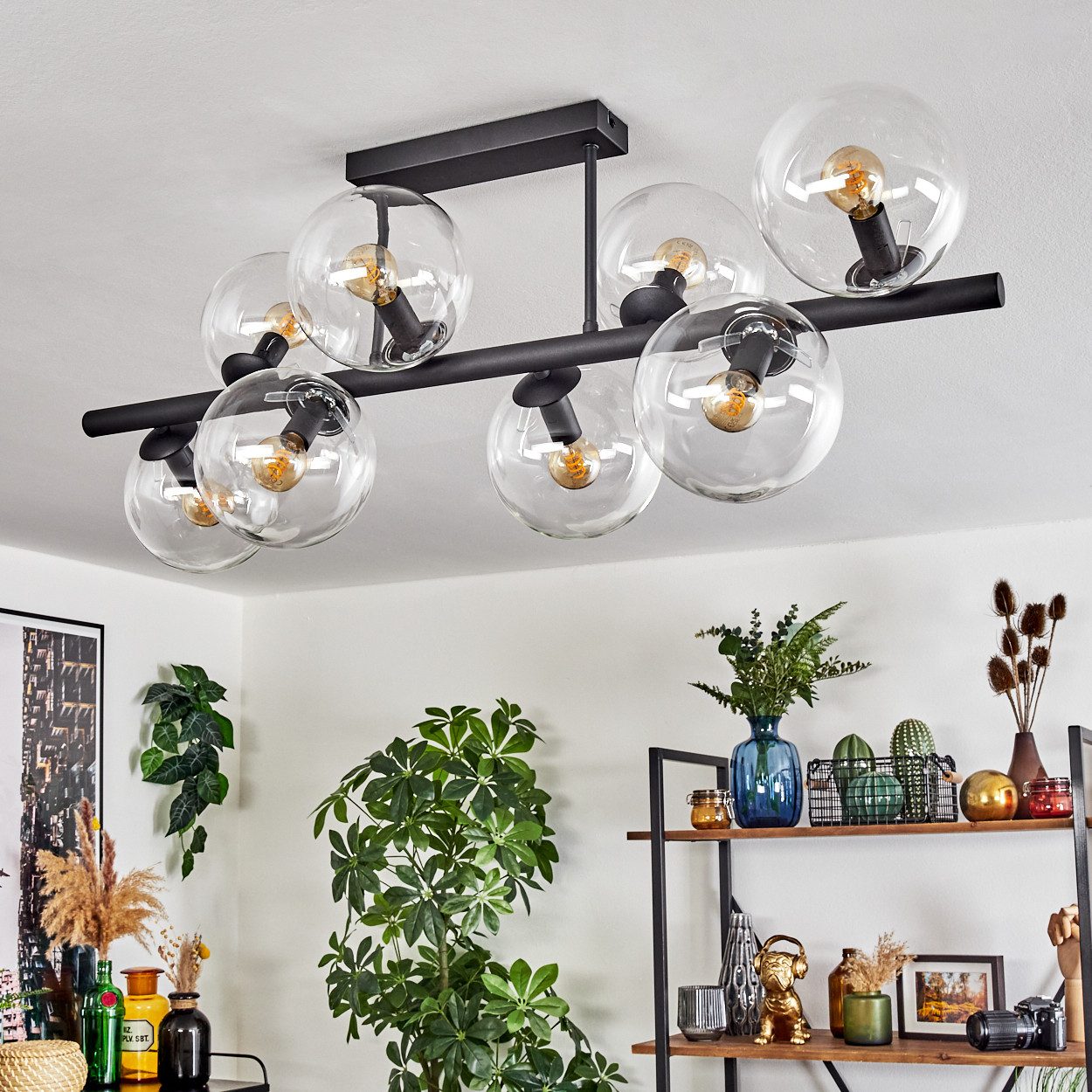 hofstein Deckenleuchte Deckenlampe aus Metall/Glas in Schwarz/Klar, ohne Le günstig online kaufen