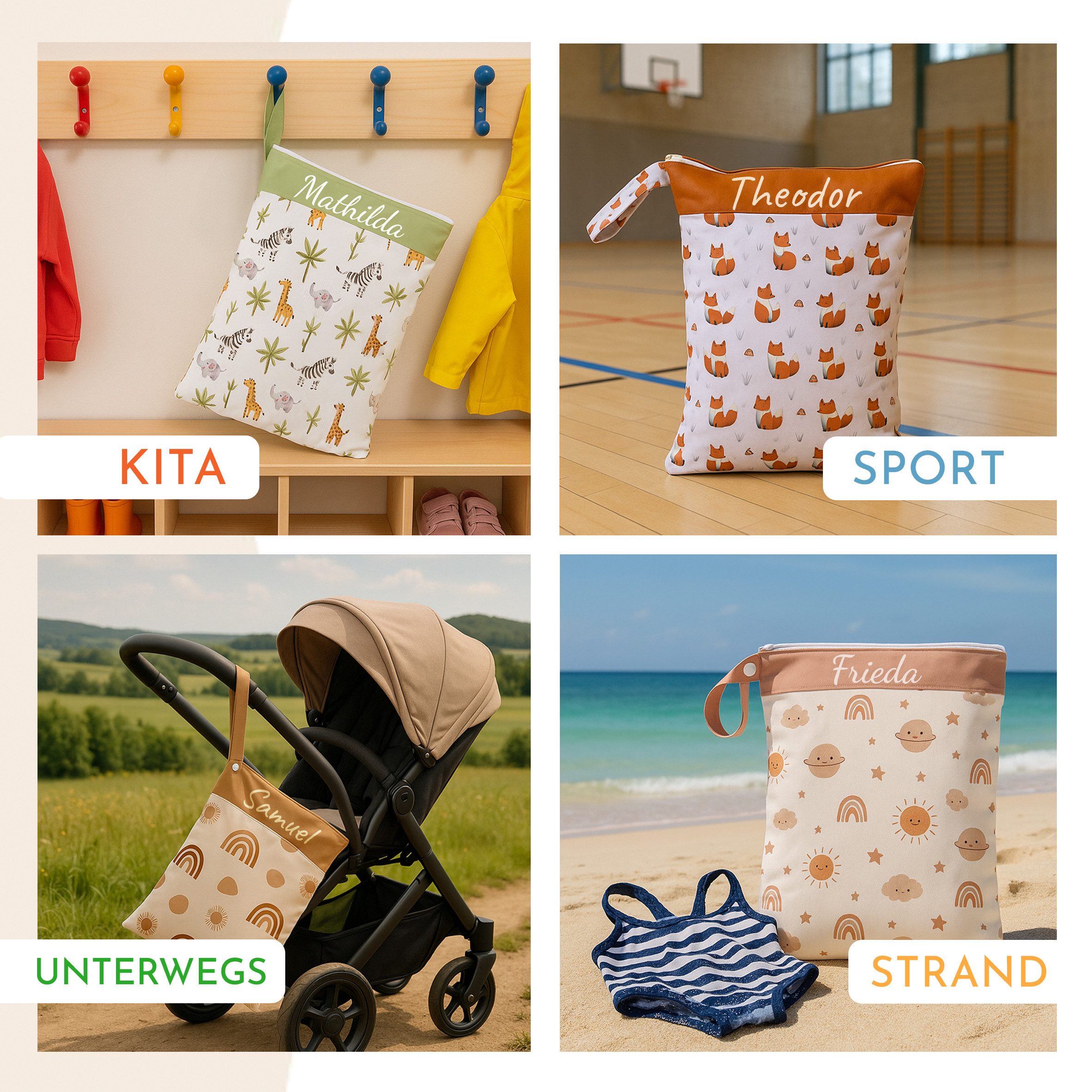 Artee Wickeltasche Nasstasche für Wechselwäsche Kita, Kindergarten, Strand, 1 Stück