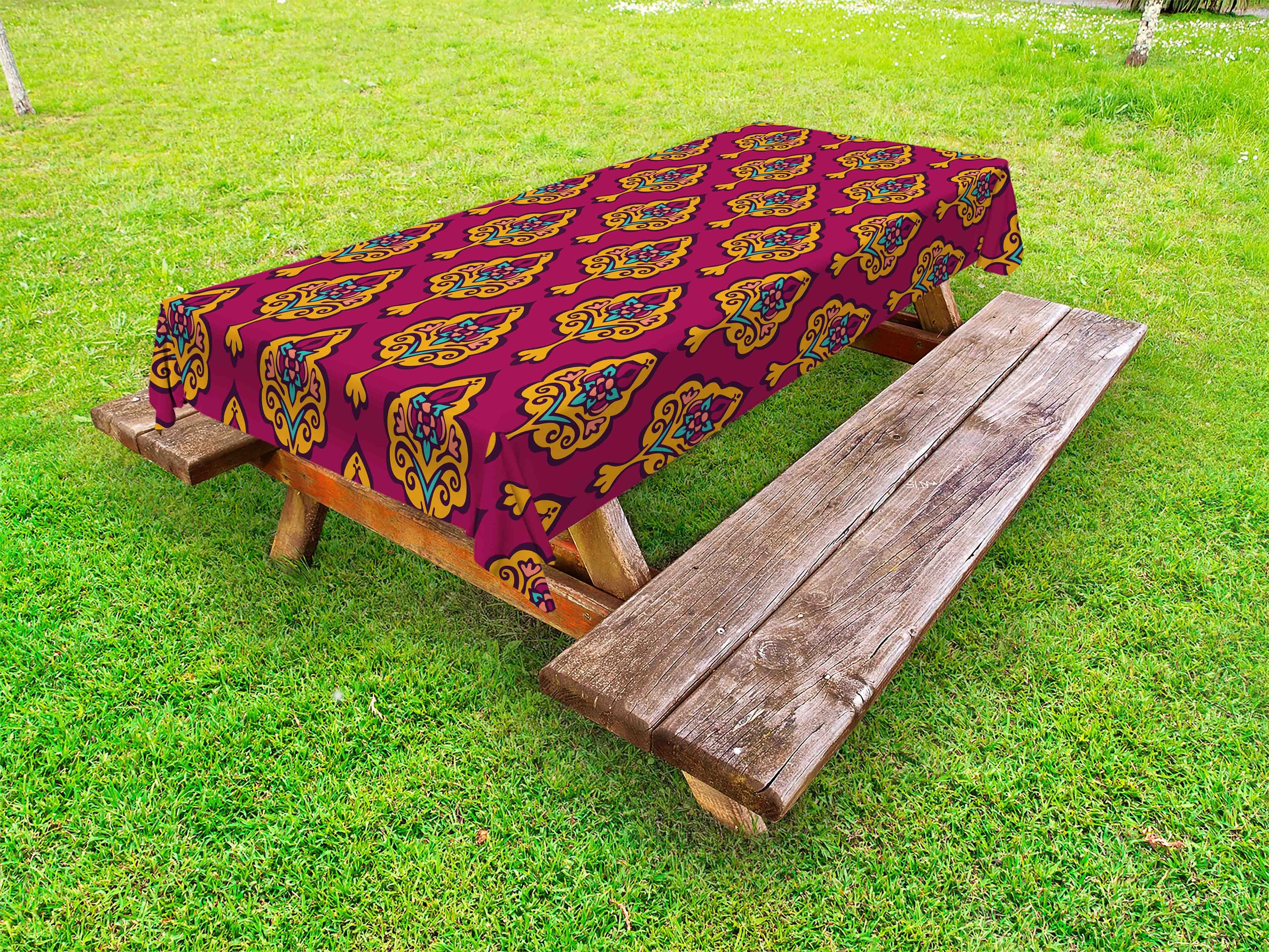 Herbst-Damast Picknick-Tischdecke, Oriental Ethnische Tischdecke dekorative waschbare Abakuhaus Motif