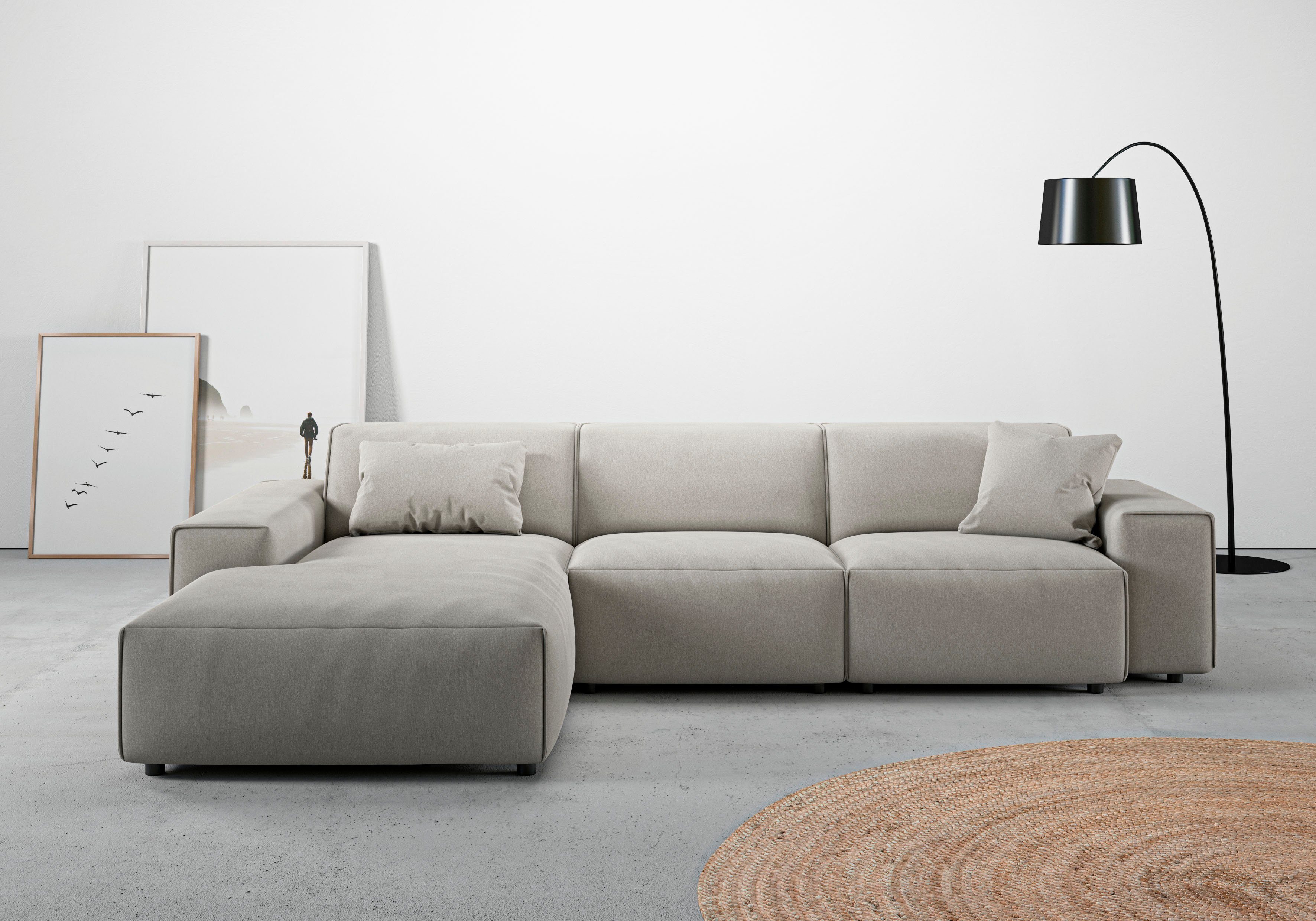 Home affaire Ecksofa Glimminge auch in Breitcord, Feincord, Bouclé + Easy care-Bezug, L-Form, Breite 294, Zierkissen