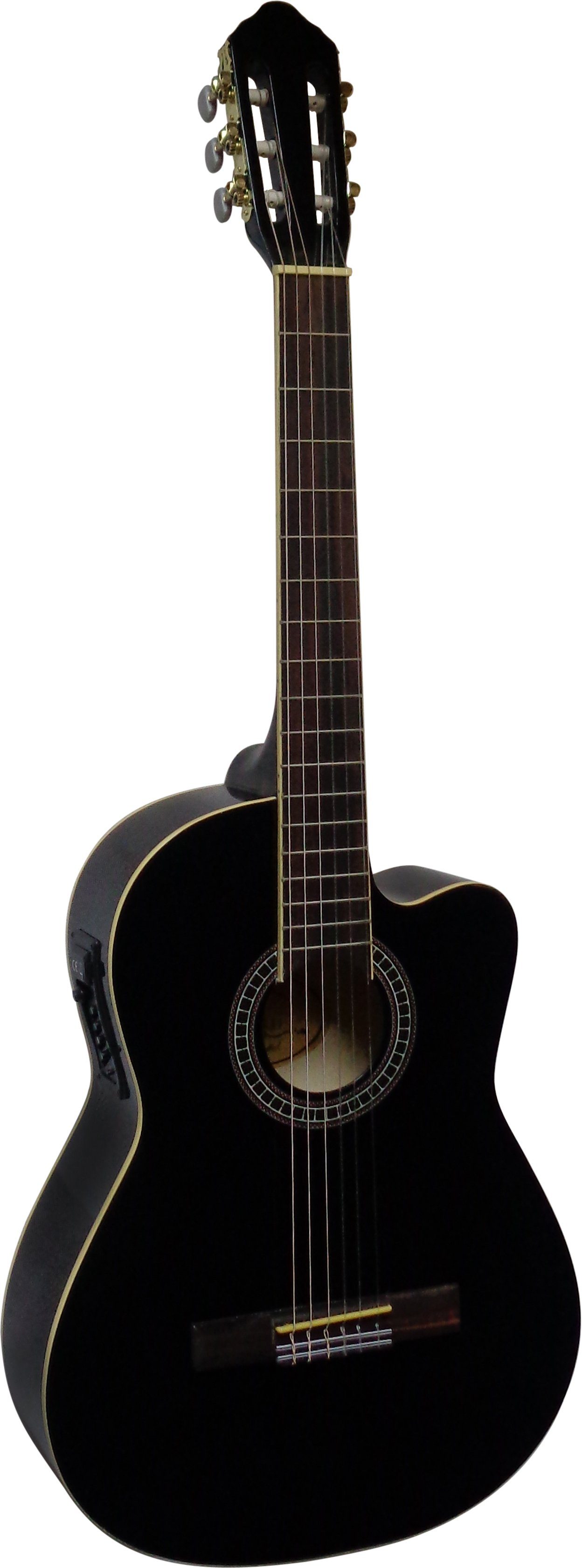 MSA Akustikgitarre Konzertgitarre mit EQ und Cutaway, Gitarre im Set mit Tasche, Band, Pleks, Stimmmgerät und Kabel