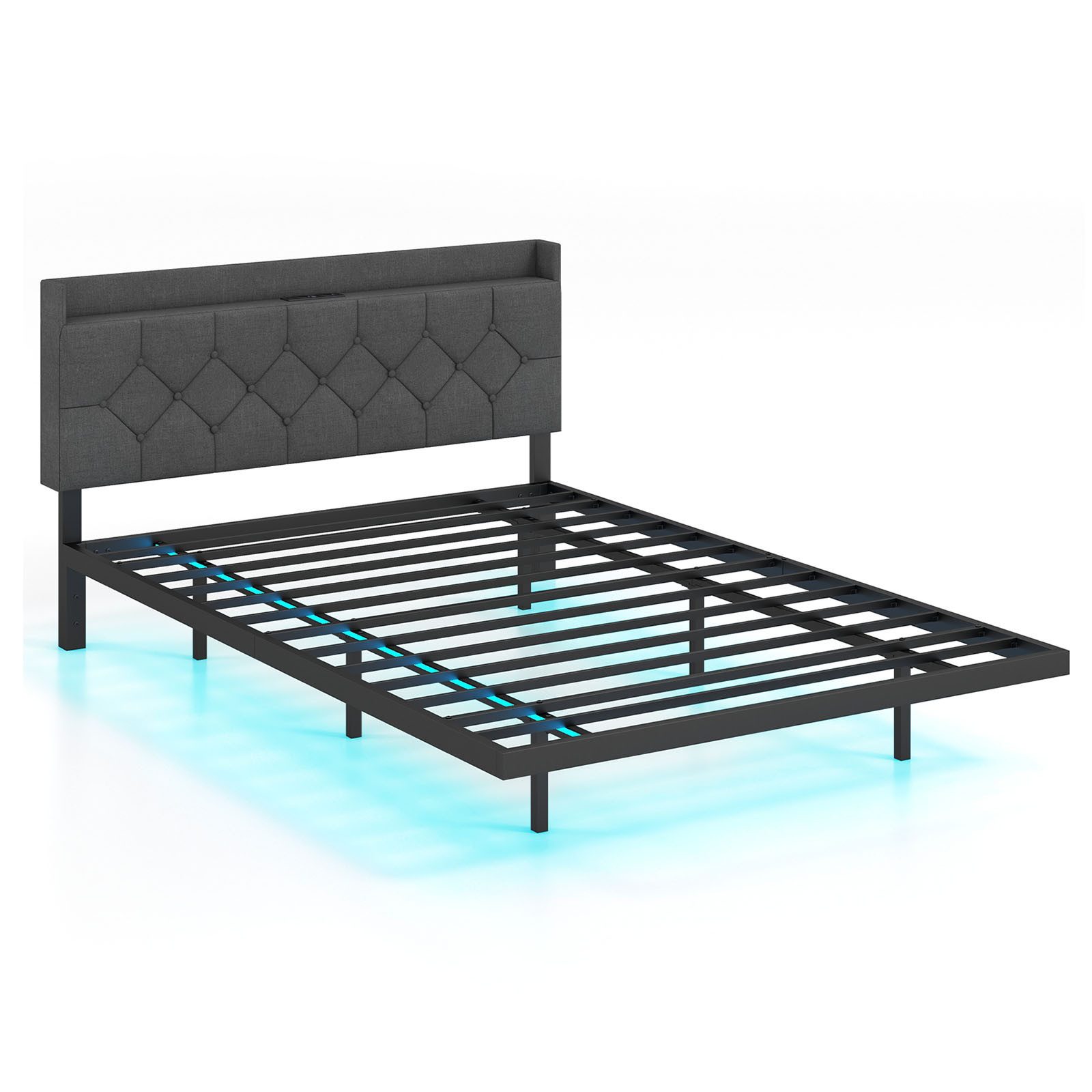 KOMFOTTEU Bettgestell, Metallbett mit LED-Beleuchtung & Ladefunktion