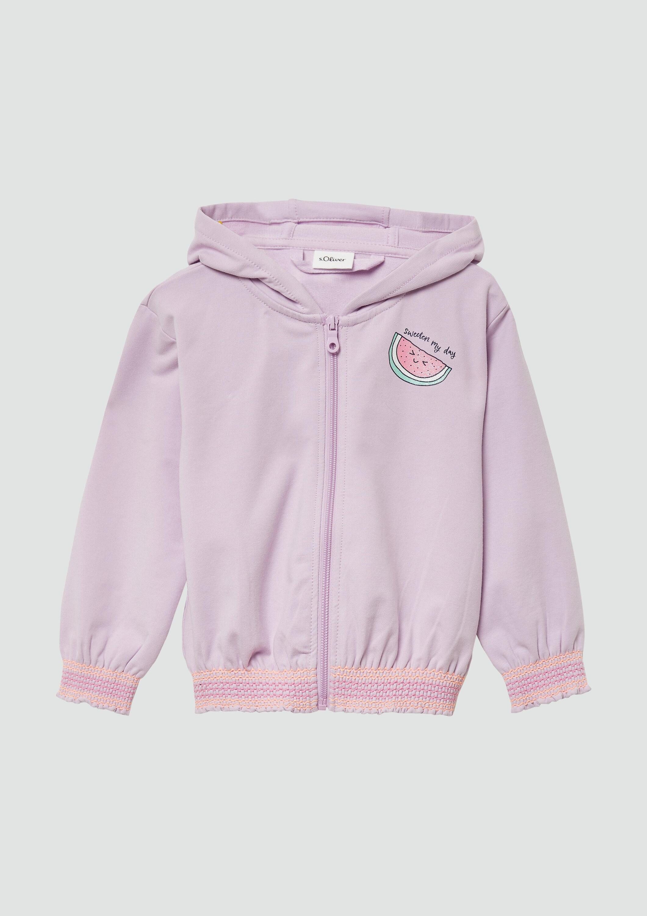 s.Oliver Sweatjacke Sweatshirt Jacke Sweatjacke mit Glitzerpint und Smok-Details