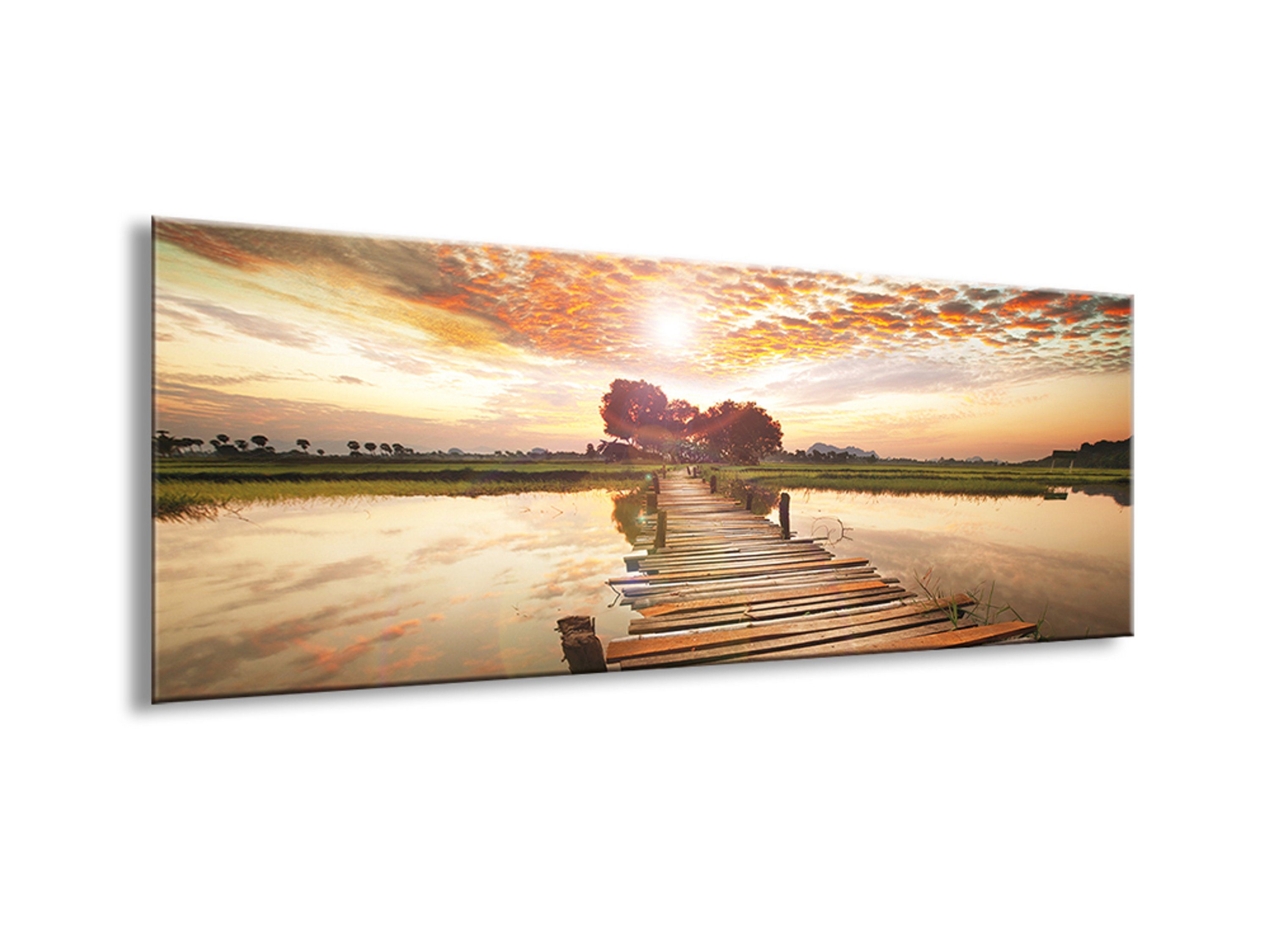 80x30cm Glas am Sonnenunterang, Landschaft Landschaften: Glasbild Sonnenaufgang Glasbild aus artissimo See Bild See