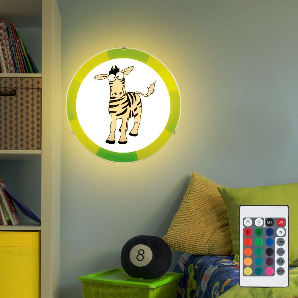 Glas etc-shop Zimmer Zebra Spiel Lampe Wand Farbwechsel, Dekolicht, Warmweiß, inklusive, Kinder Motiv Leuchtmittel Leuchte