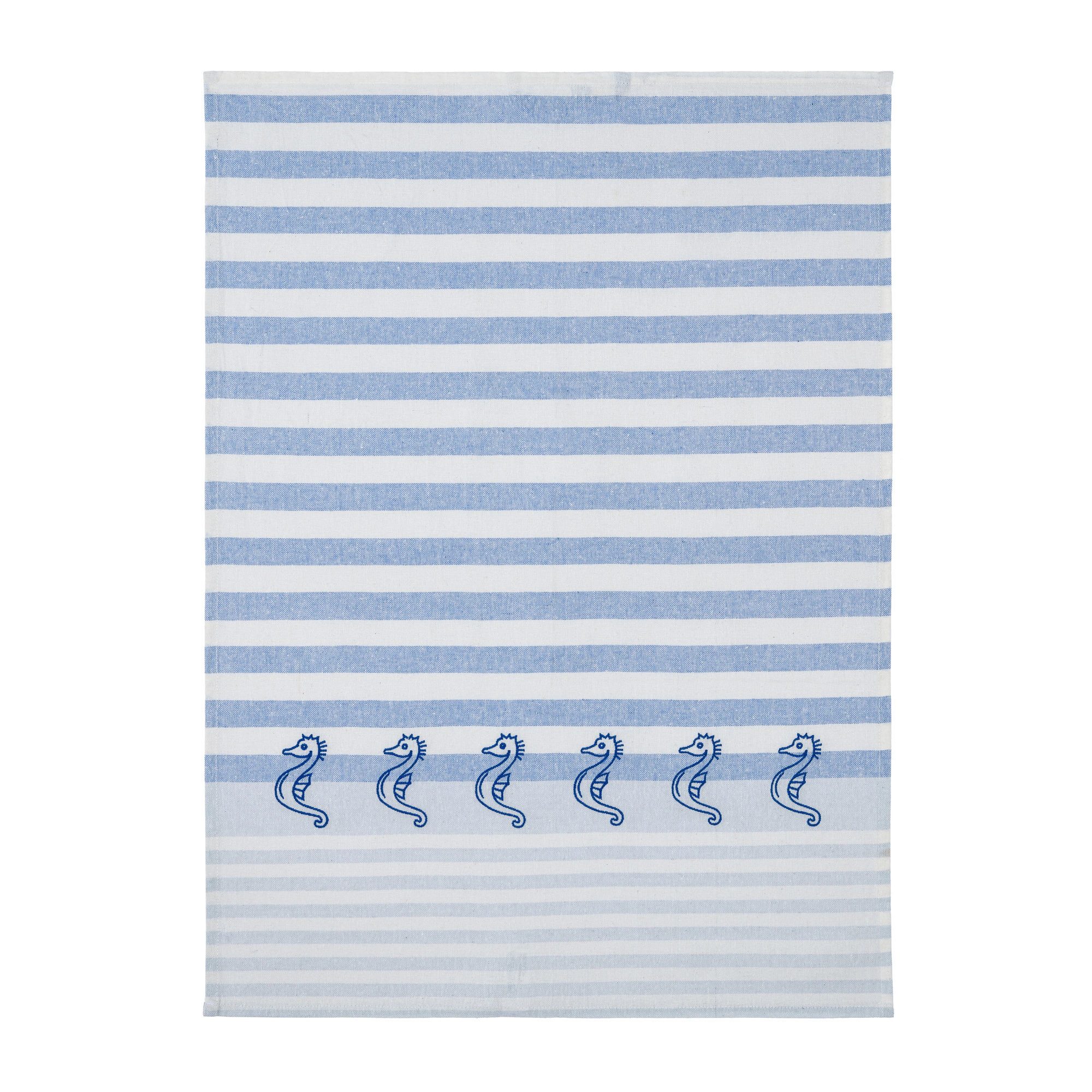 Grubentuch Geschirrtuch von Grubentuch aus der Mare Kollektion - Seepferdchen, Motiv bestickt, 55% Leinen, 45% Baumwolle