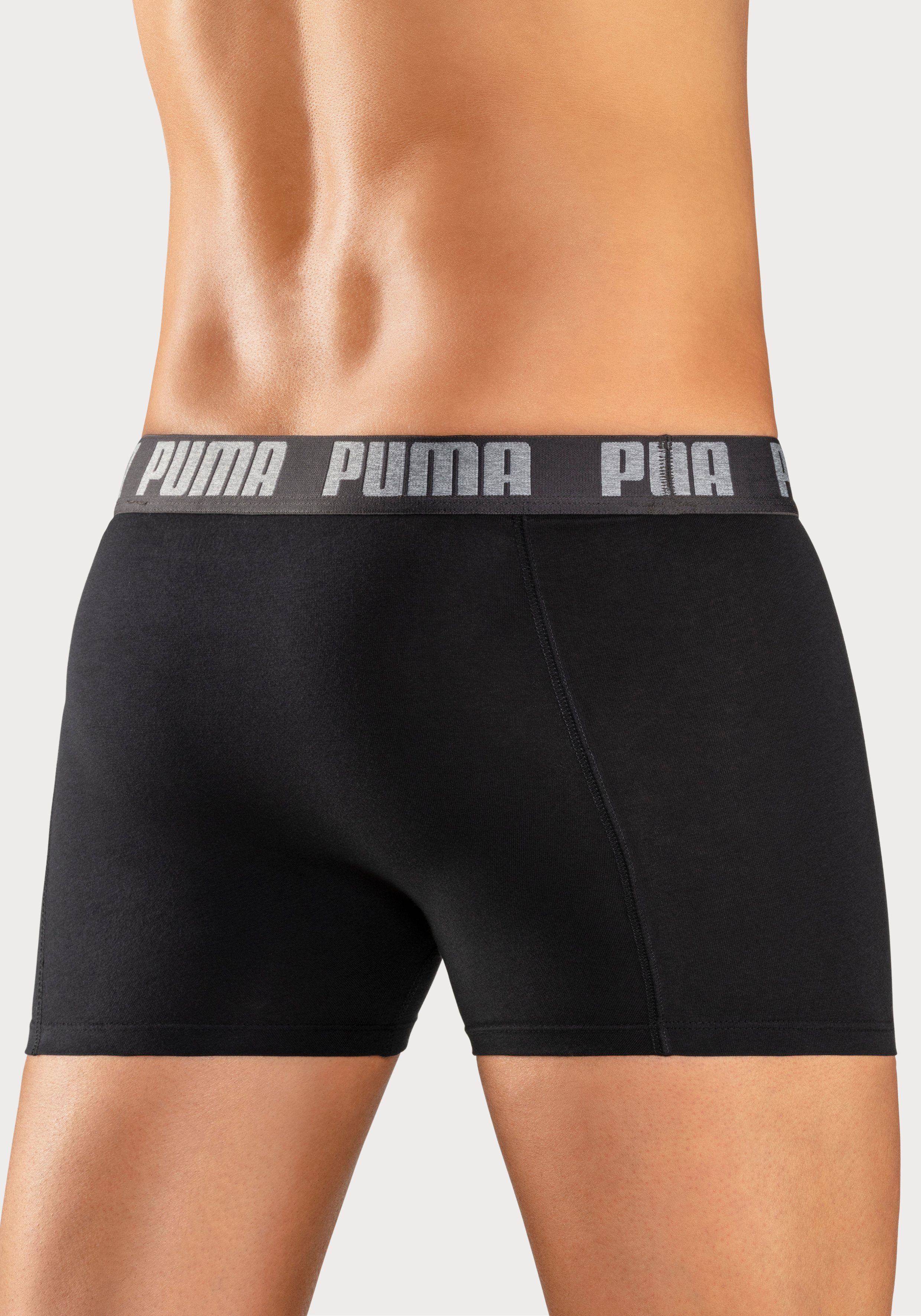 grau-meliert, weiß breitem mit Boxer PUMA schwarz, Logo-Webbund (Packung, schwarz, 2-St)