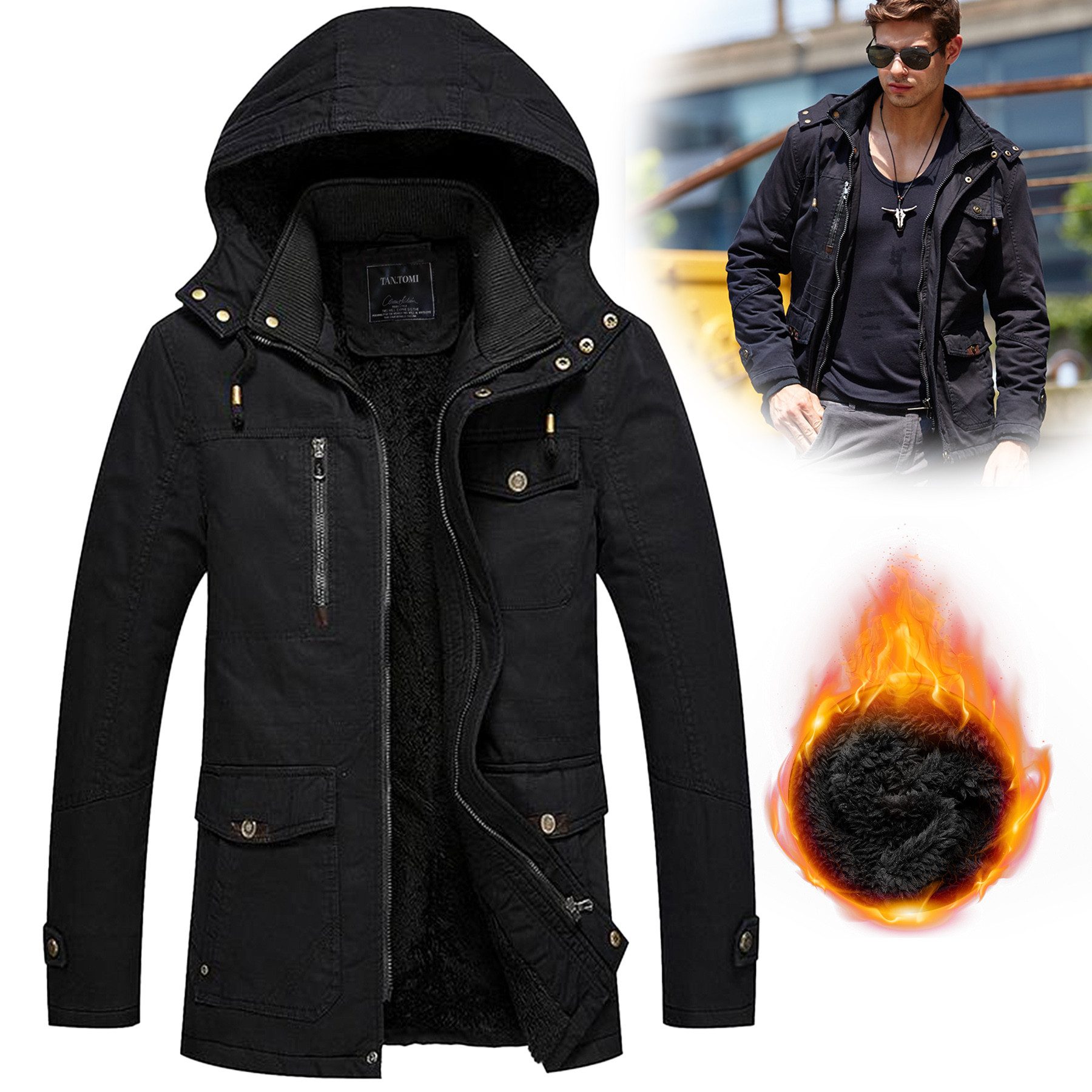 CALIYO Winterjacke Warmes Jacke Winterparka Multi-pocket Winddicht Fleeceja günstig online kaufen