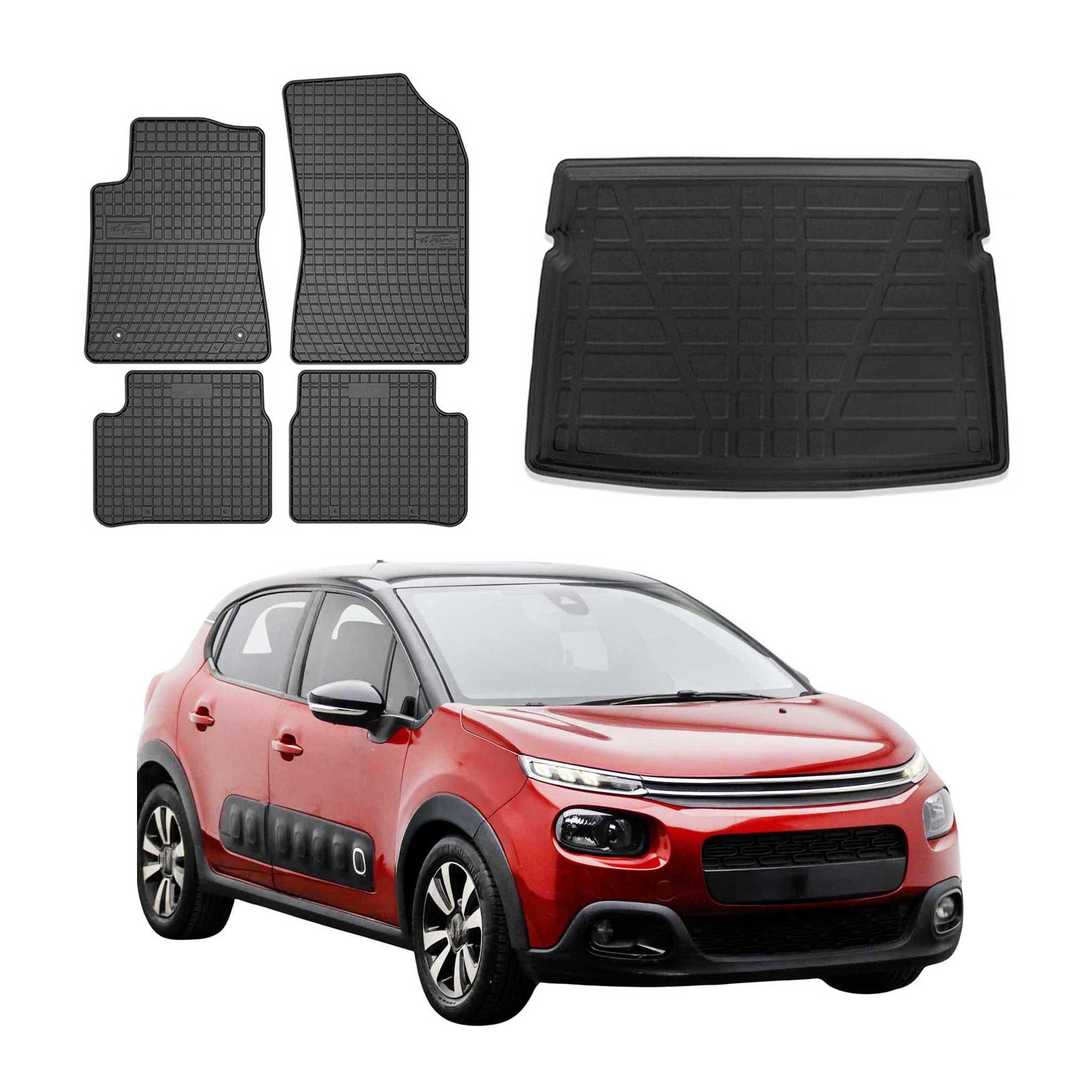 OMAC Auto-Fußmatten Fußmatten & Kofferraumwanne Set für Citroen C3 Schrägheck 2016-2024 (5 St), für Citroen C3 Schrägheck 2016-2024 Citroen C3 Schrägheck 2016-2024, Einfache Installation,Antirutsch,Leicht zu reinigen
