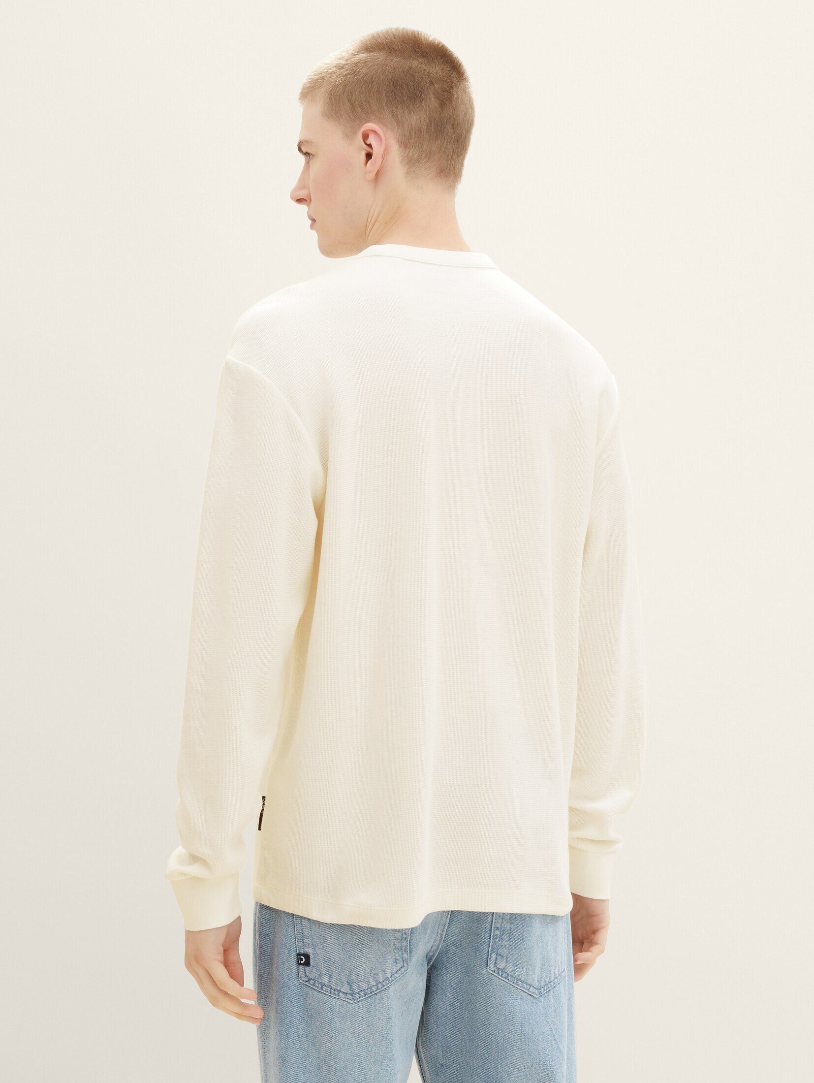 TOM TAILOR Denim T-Shirt Langarmshirt White mit Wool Struktur