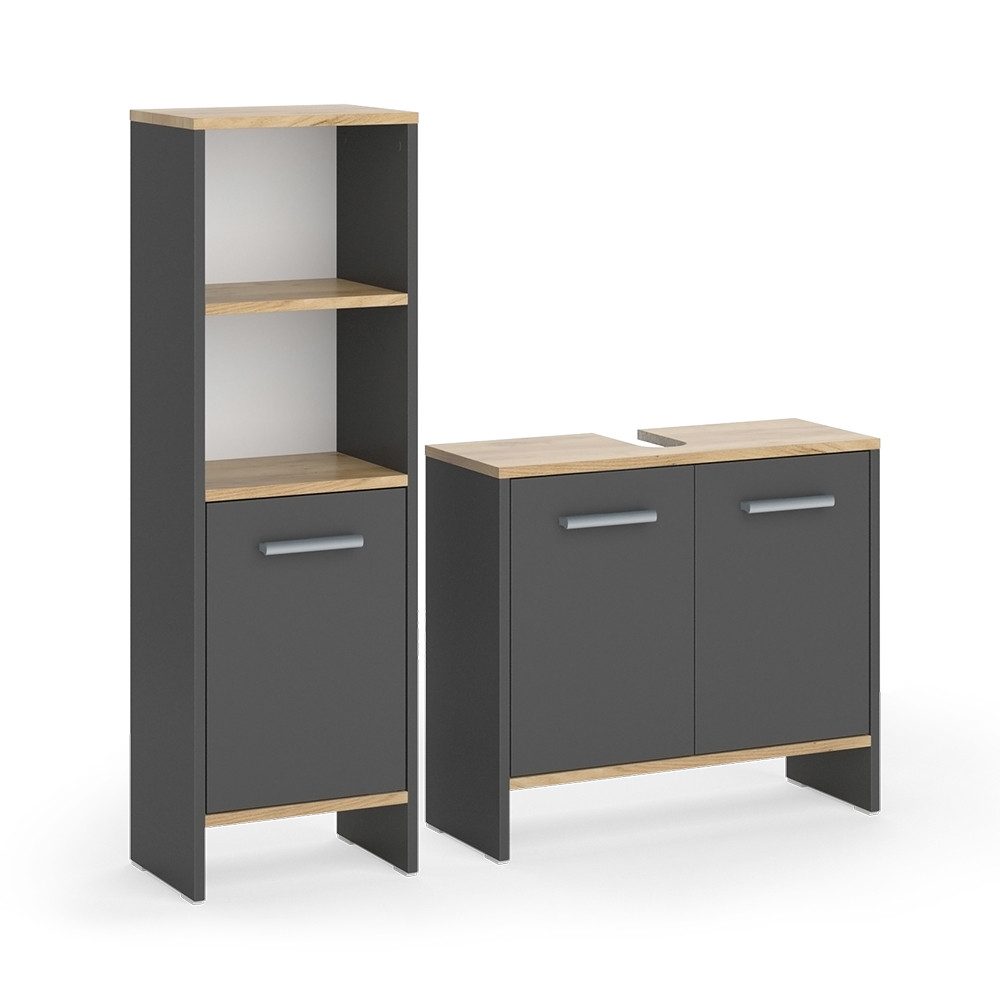 Vicco Badmöbel-Set Karli, Anthrazit/Goldkraft Eiche, 2 Teile, (2-St., 2er S günstig online kaufen