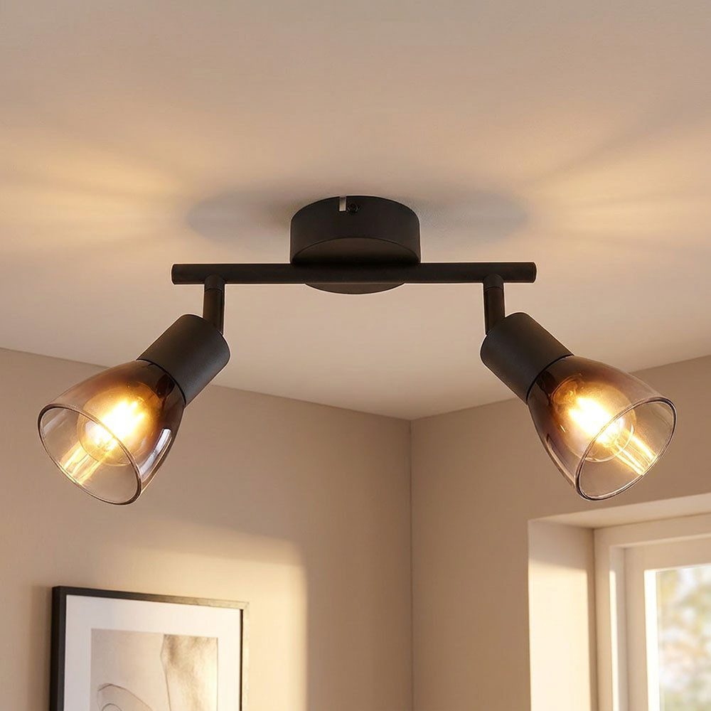 GLOBO LIGHTING Deckenspot, Leuchtmittel nicht inklusive, Deckenleuchte Metall schwarz matt 2-flammig Glas rauchfarben L 22 cm